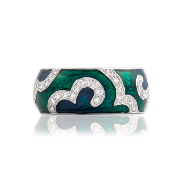 Vintage Hidalgo 18k White Gold Diamond Artistic Ombré Enamel Band Ring 6.00