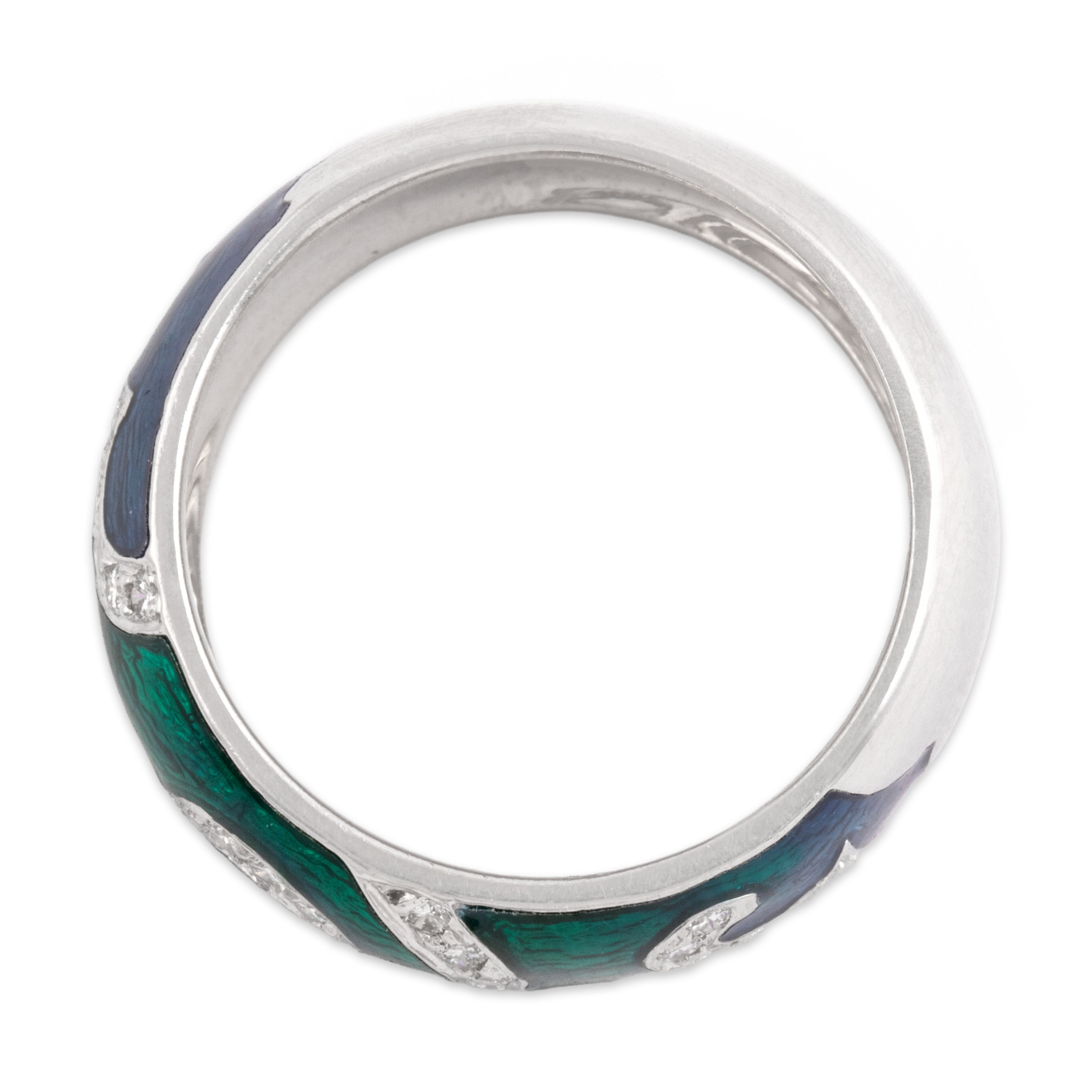 Vintage Hidalgo 18k White Gold Diamond Artistic Ombré Enamel Band Ring 6.00