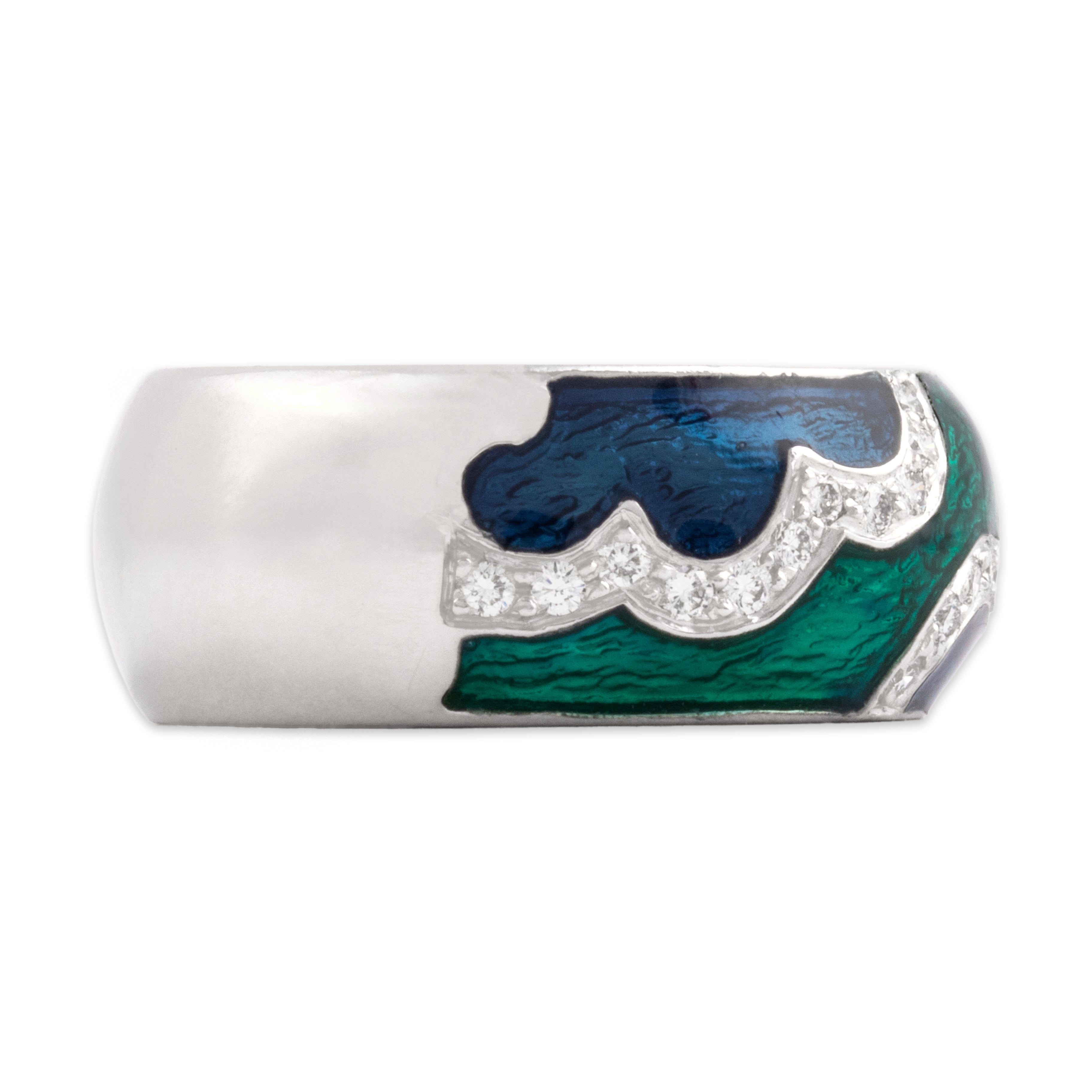 Vintage Hidalgo 18k White Gold Diamond Artistic Ombré Enamel Band Ring 6.00