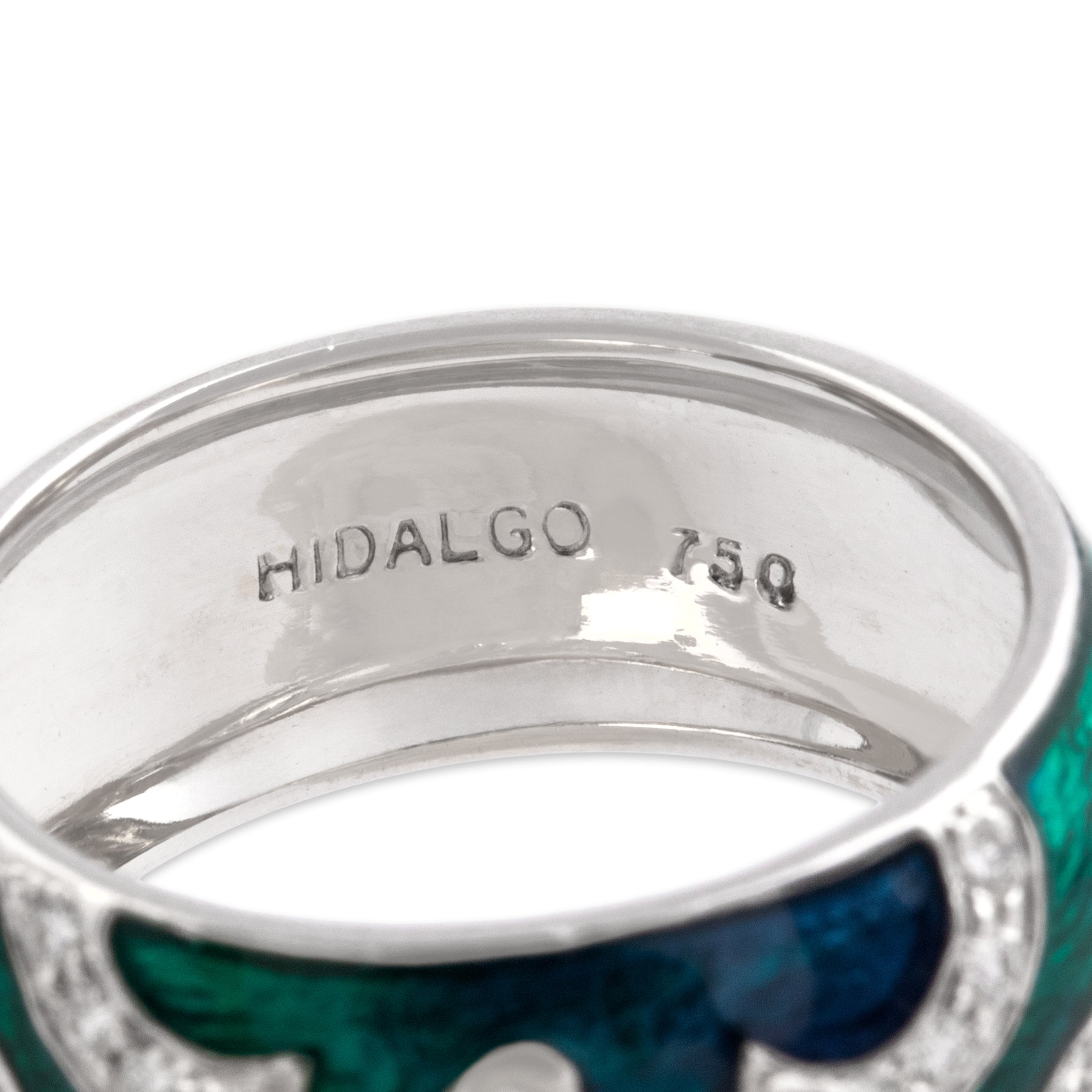 Vintage Hidalgo 18k White Gold Diamond Artistic Ombré Enamel Band Ring 6.00