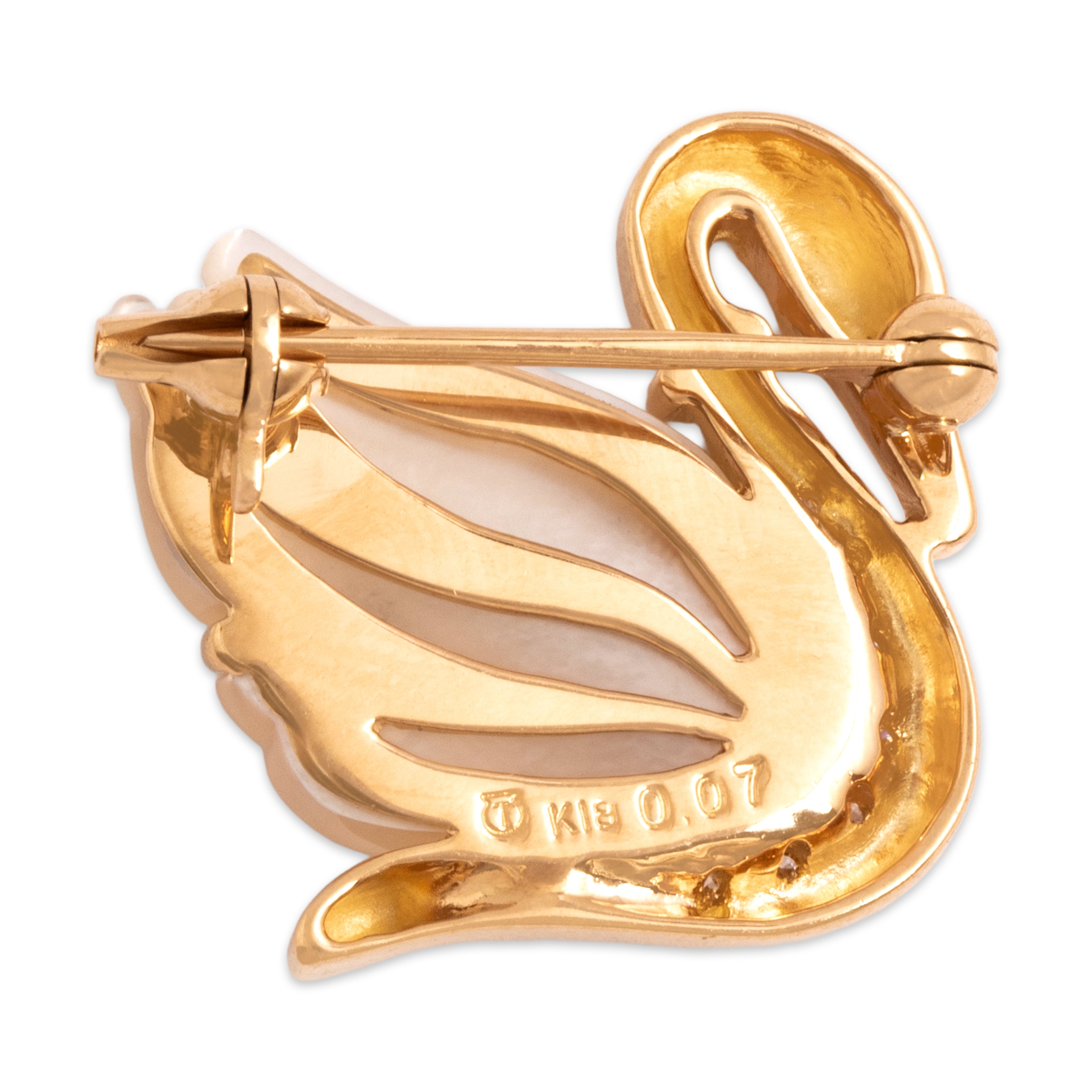 Vintage 18k Yellow Gold [Custom Carat] Romantic Graceful Swan Brooch / Pin - Back view
