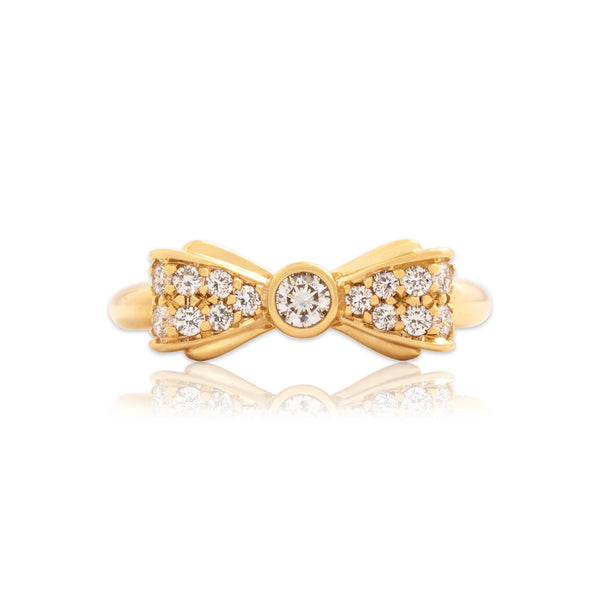 Estate Kat Florence 18k Yellow Gold .50cttw Diamond Bow Adjustable Ring 6.5-8.5