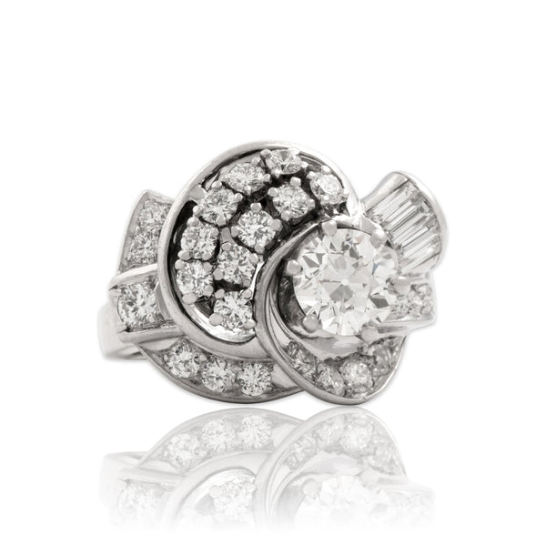 Vintage Heavy Platinum 2.11cttw Old European Cut Diamond Superb Ring 5.75