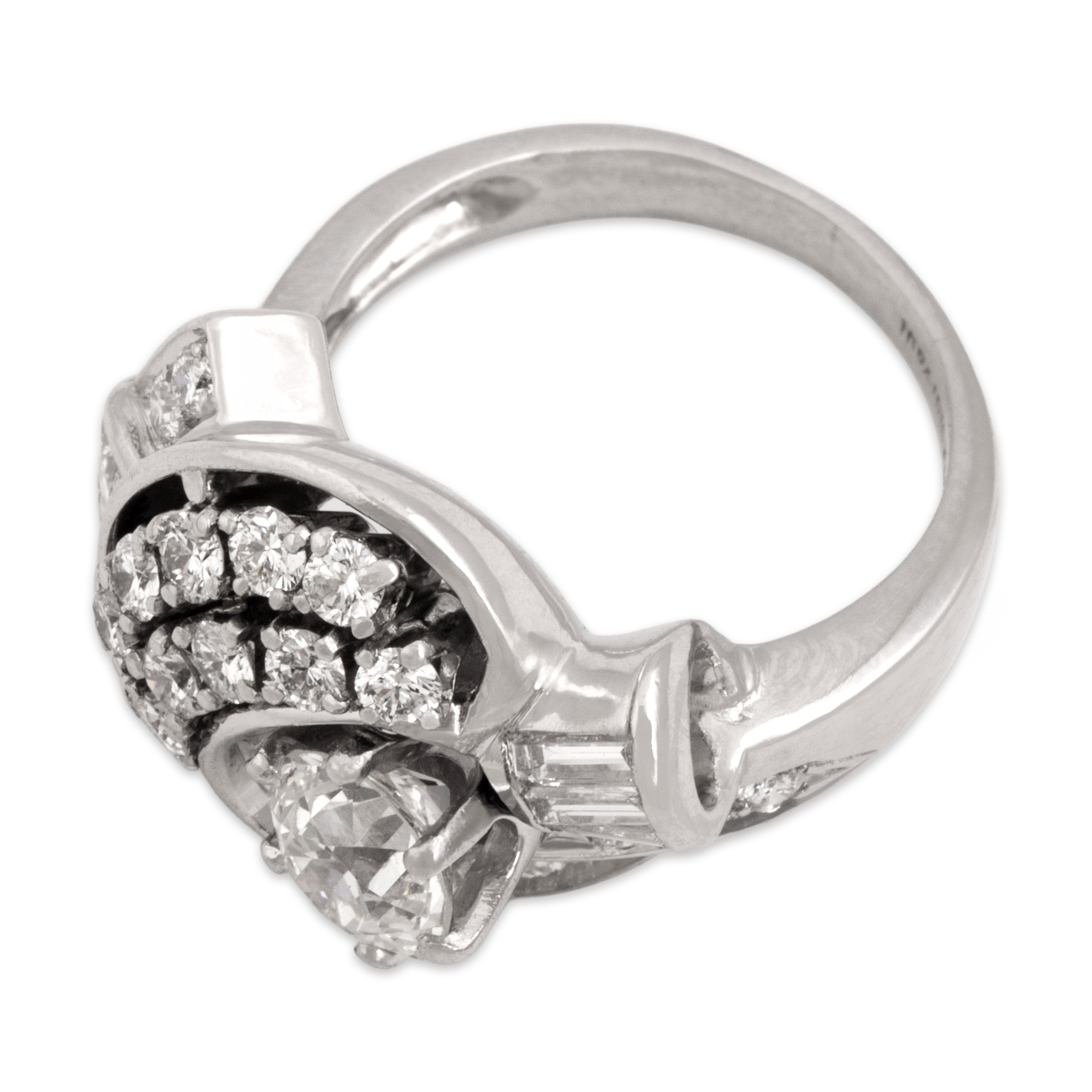 Vintage Platinum 2.11cttw Old European Cut Diamond Superb Swirling Cluster Ring - Overall view