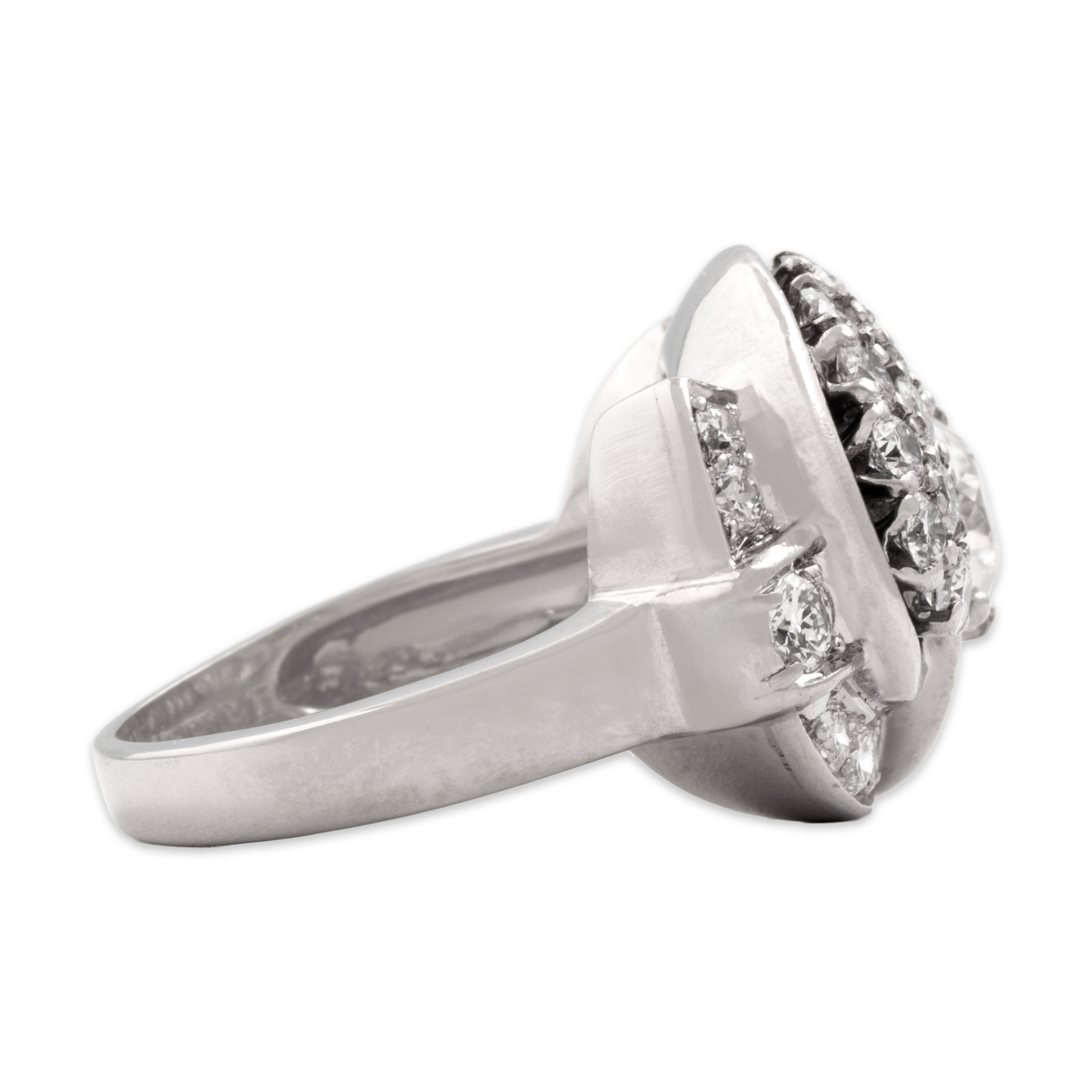 Vintage Platinum 2.11cttw Old European Cut Diamond Superb Swirling Cluster Ring - Side view