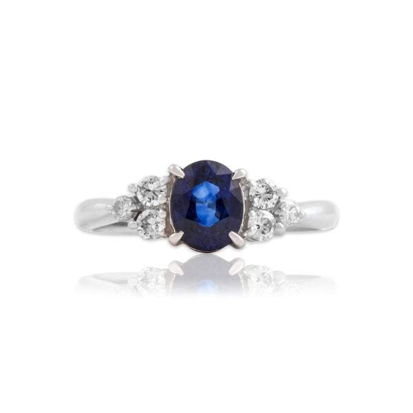 Vintage Platinum 1.19ct Blue Sapphire Diamond Fantastic Trio Shoulder Ring 7.50