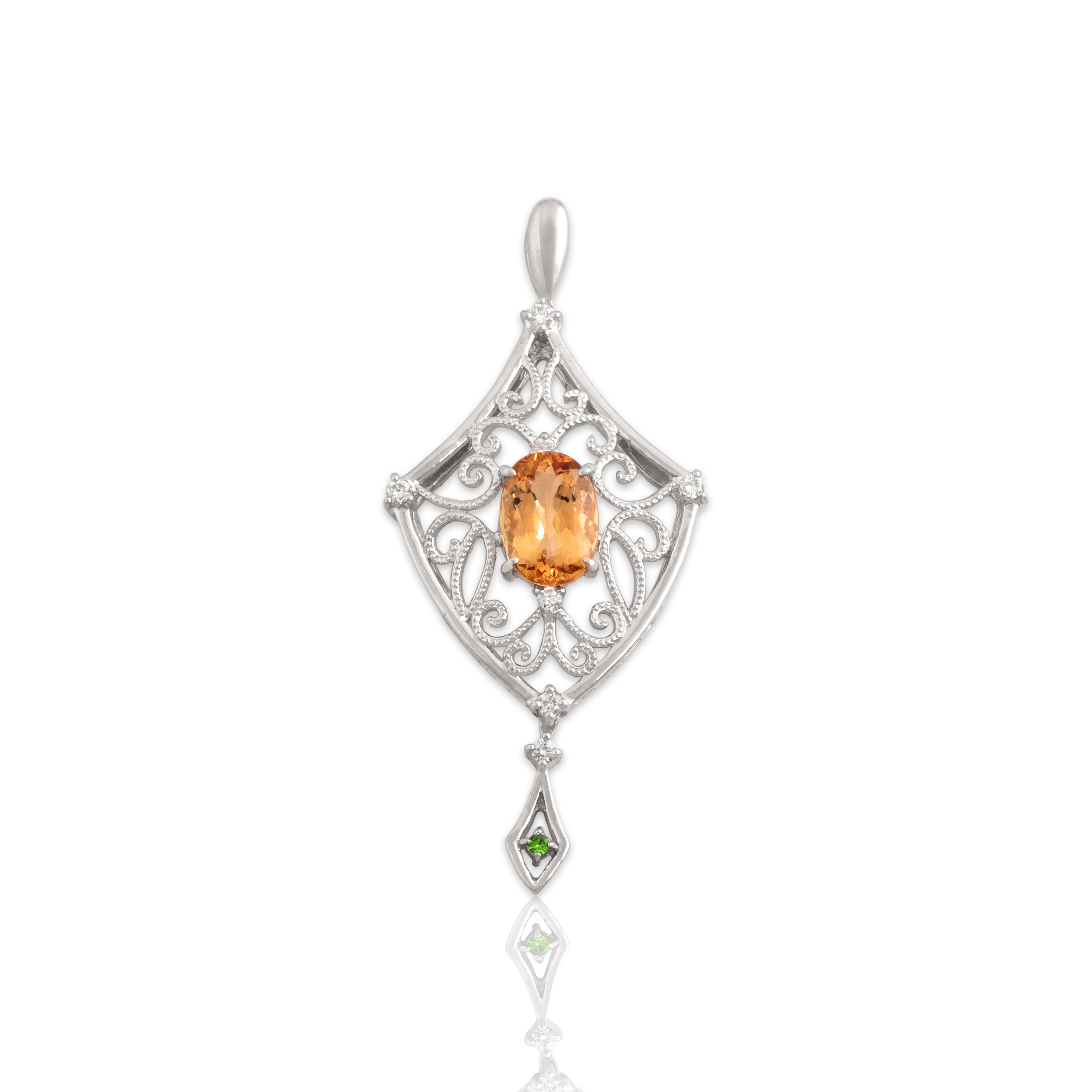Vintage Platinum [Custom Carat] Ornate Milgrain Openwork Dangle Pendant - Close-up view