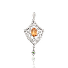 Vintage Platinum 2.23ct Imperial Topaz Diamond Green Garnet Openwork Pendant