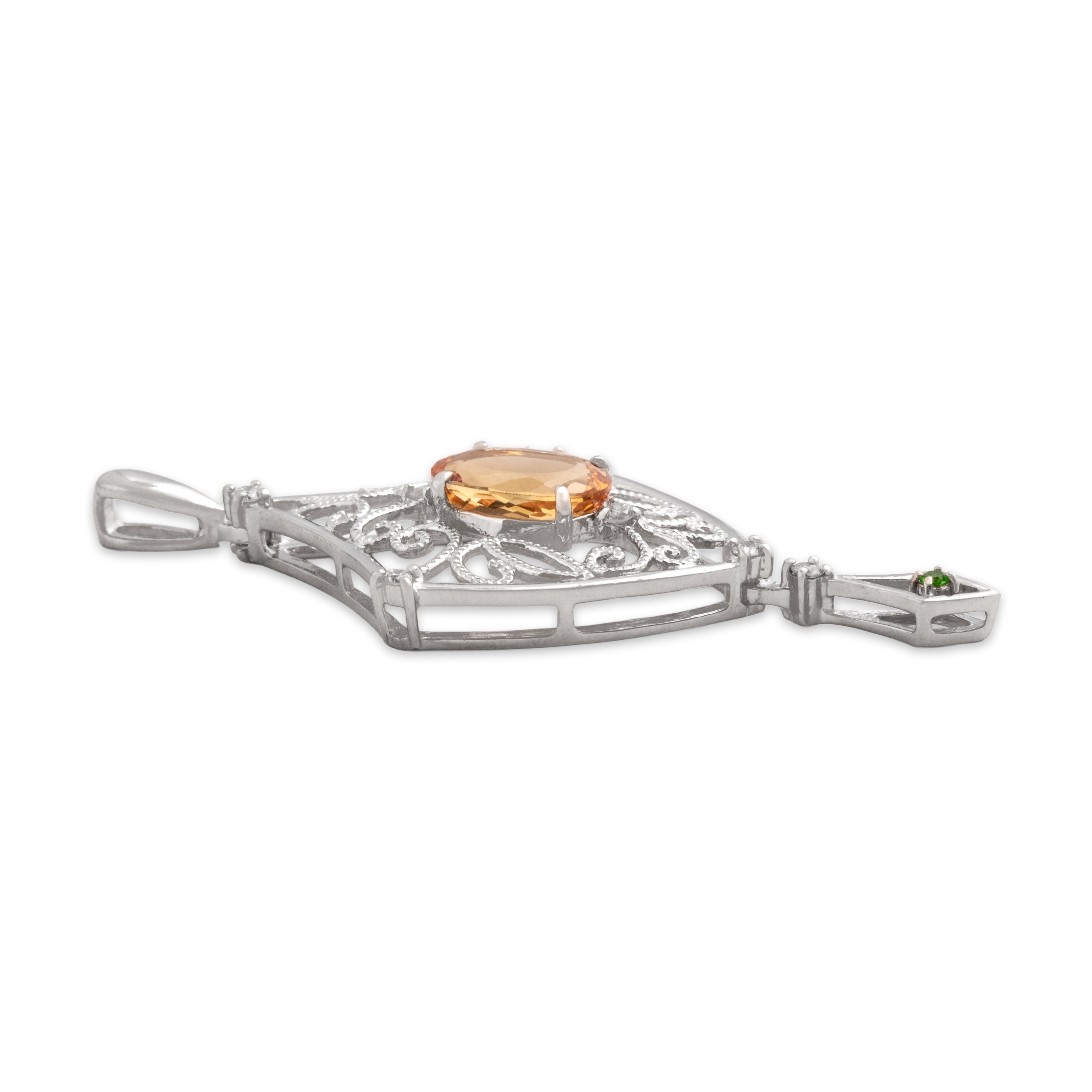 Vintage Platinum [Custom Carat] Ornate Milgrain Openwork Dangle Pendant - Side view