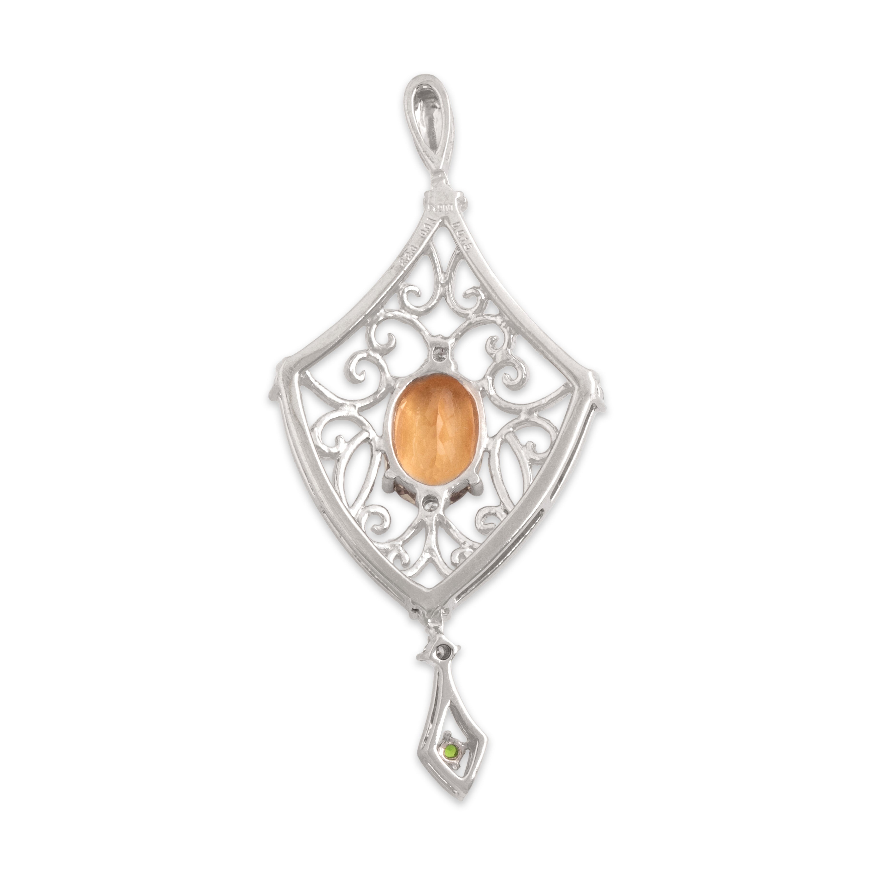 Vintage Platinum [Custom Carat] Ornate Milgrain Openwork Dangle Pendant - Back view