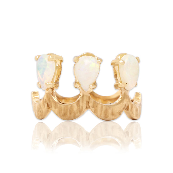 Vintage 14k Yellow Gold .61cttw Opal Whimsical Scalloped Crown Ring 5.50