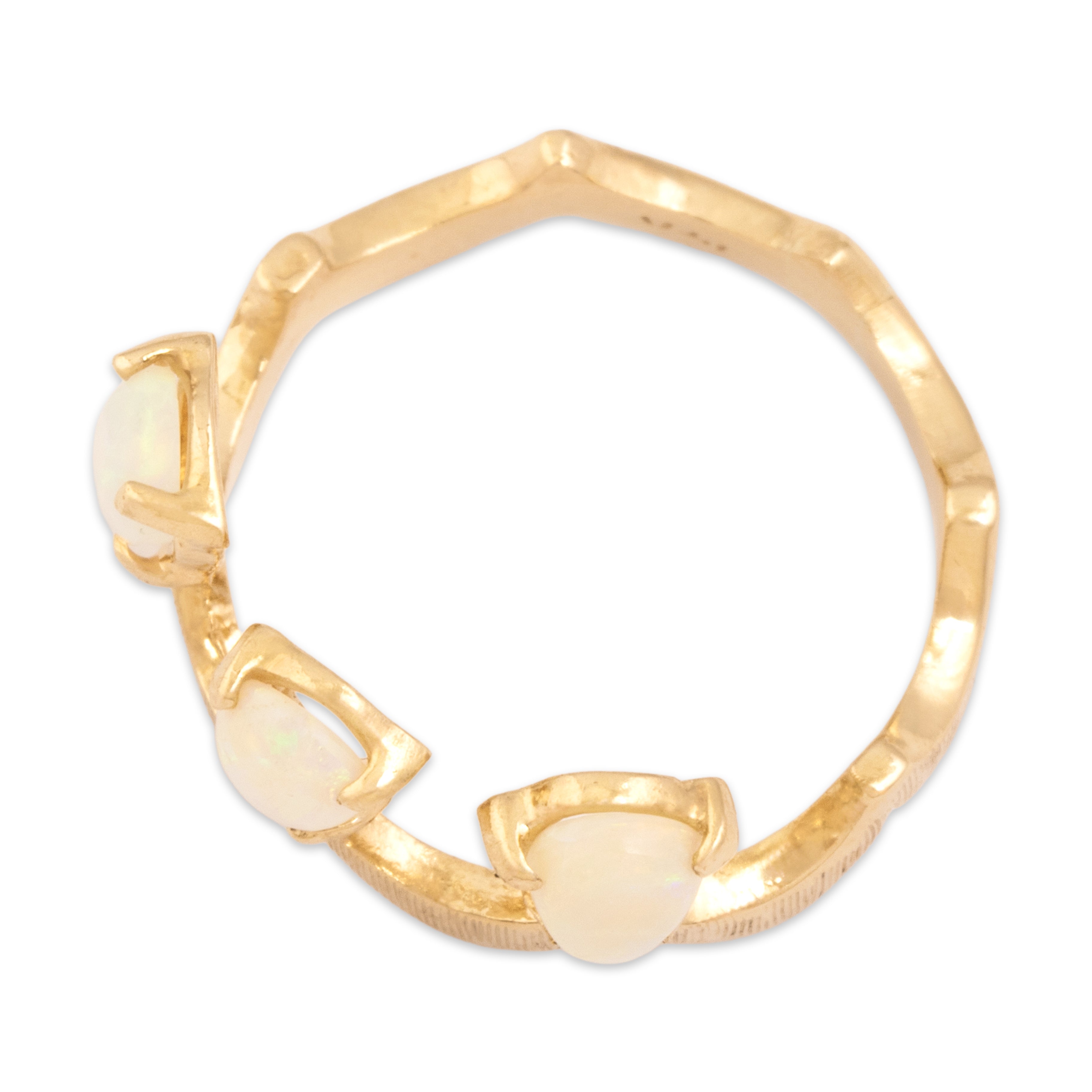 Vintage 14k Yellow Gold .61cttw Opal Whimsical Scalloped Crown Ring - Overall view