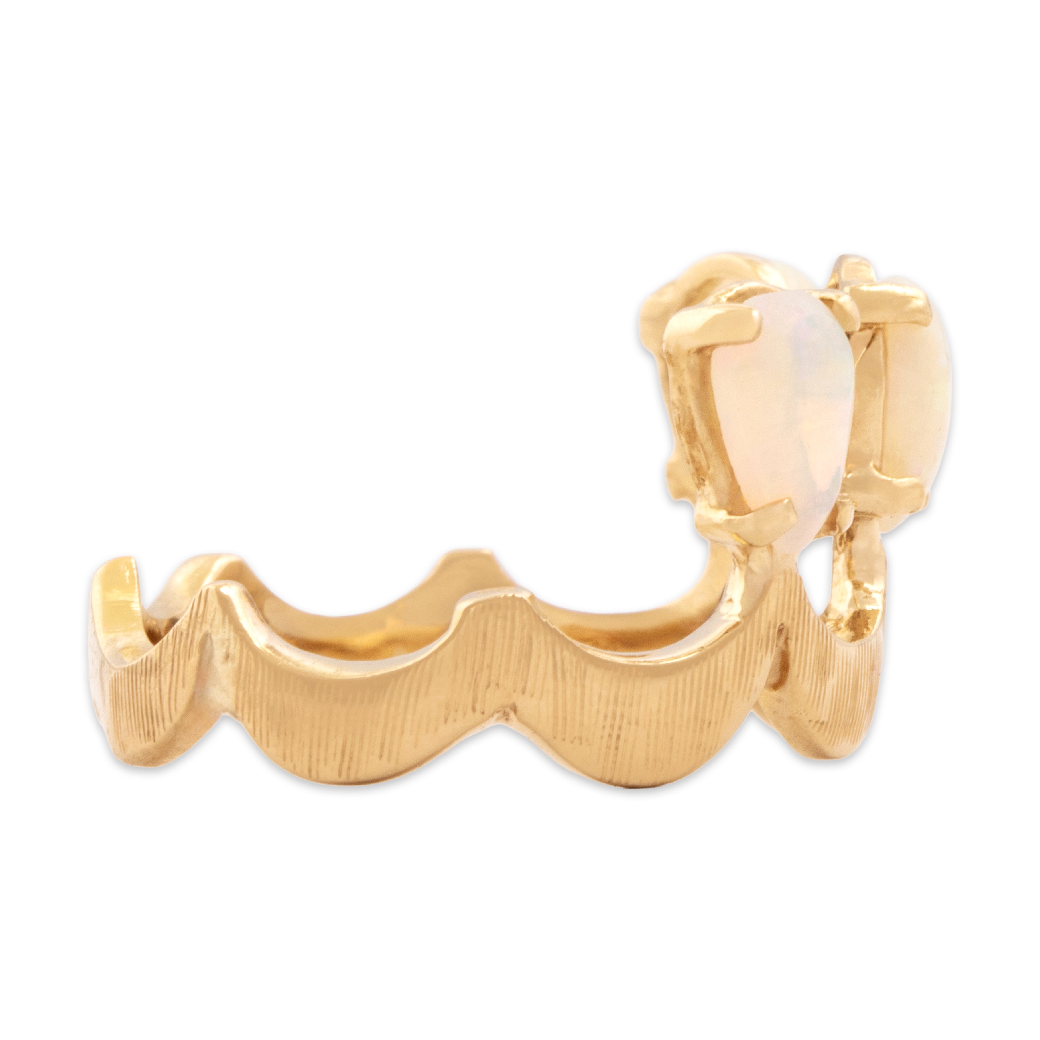 Vintage 14k Yellow Gold .61cttw Opal Whimsical Scalloped Crown Ring 5.50