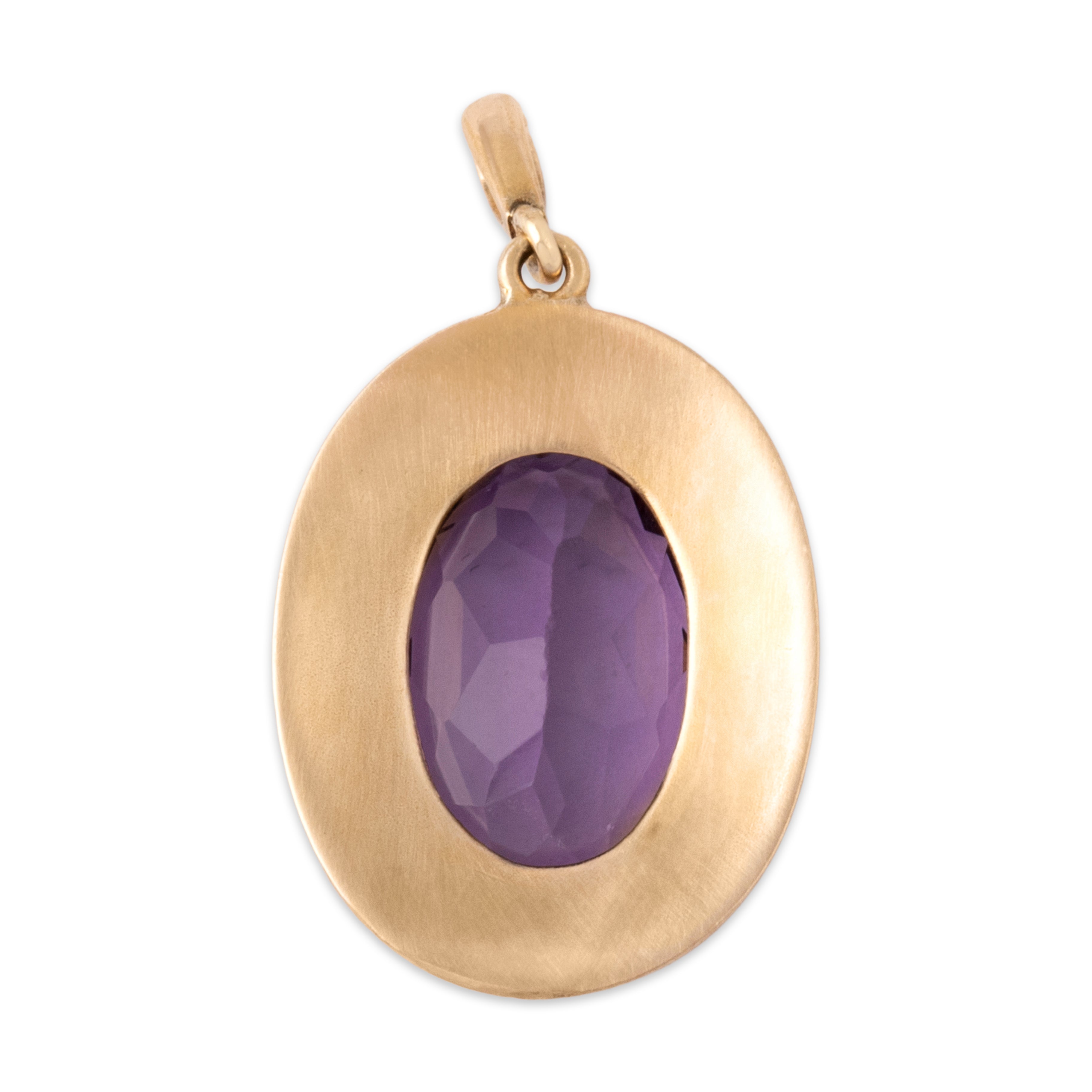 Vintage 10k Yellow Gold 5.52ct Amethyst Elegant Satin Cabled Bezel Pendant