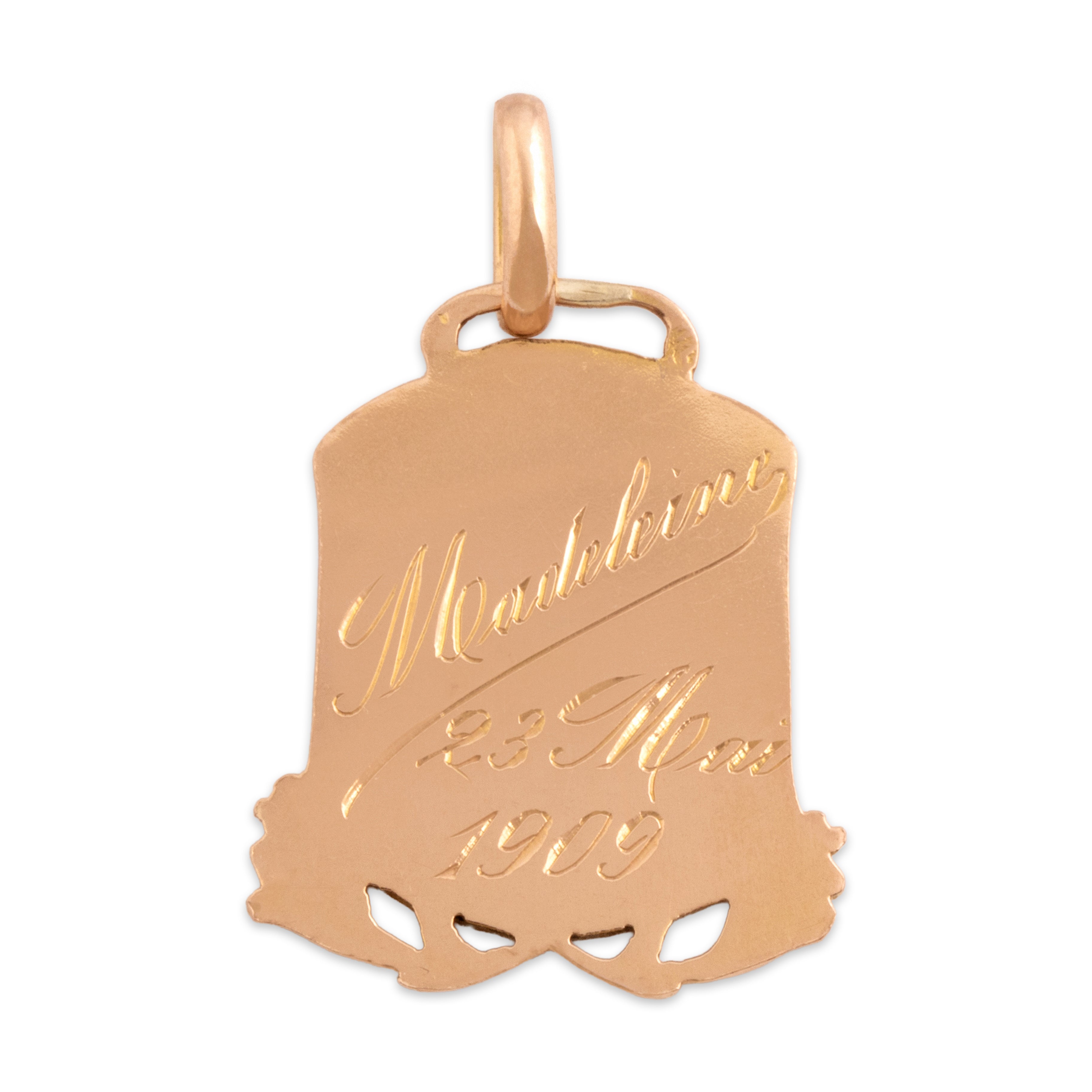 Antique Dropsy French 18k Rose & Yellow Gold Gleaming Mother Mary Charm / Pendant - Back view