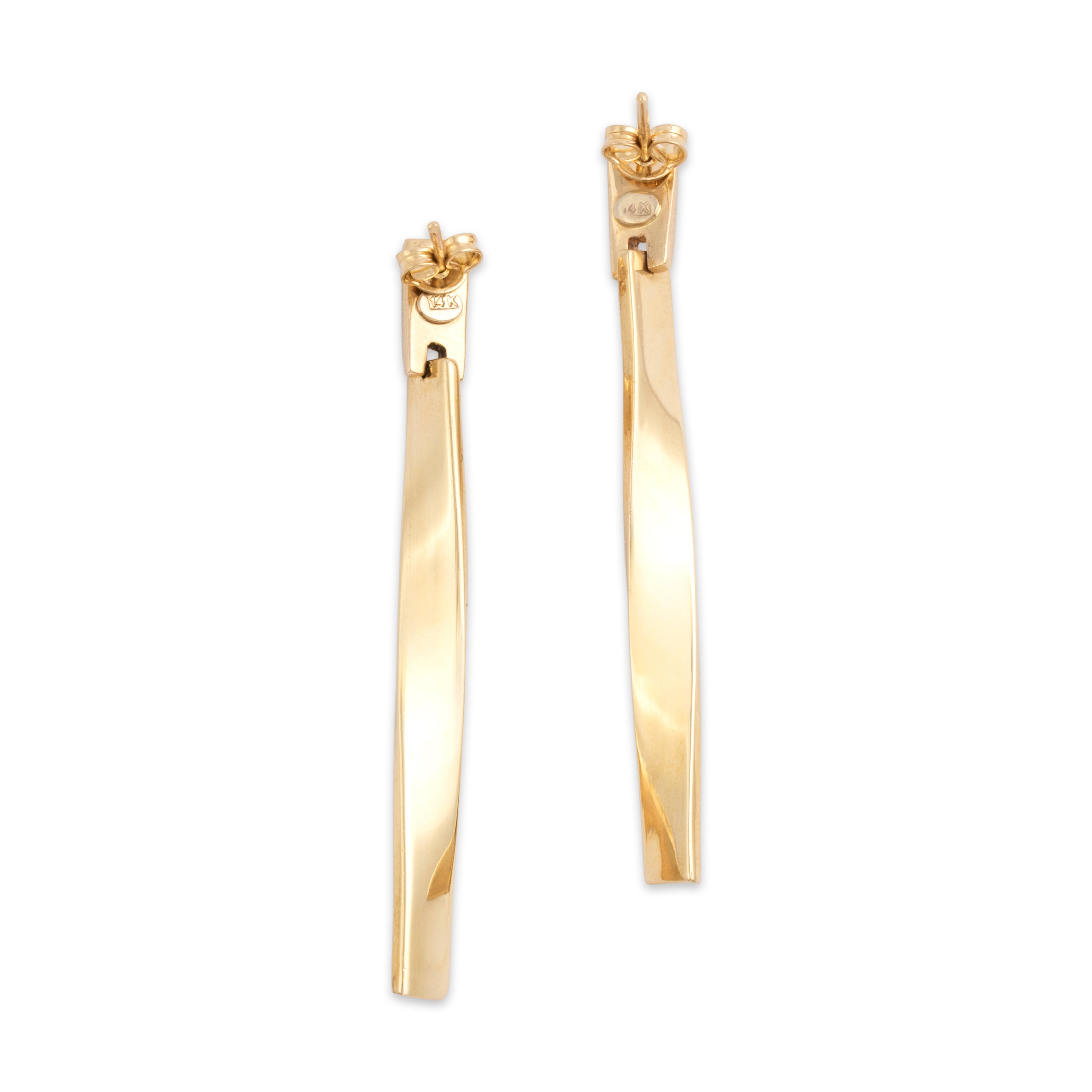 Vintage 14k Yellow Gold Long Chic Rectangular Twist Dangle Earrings - Back view