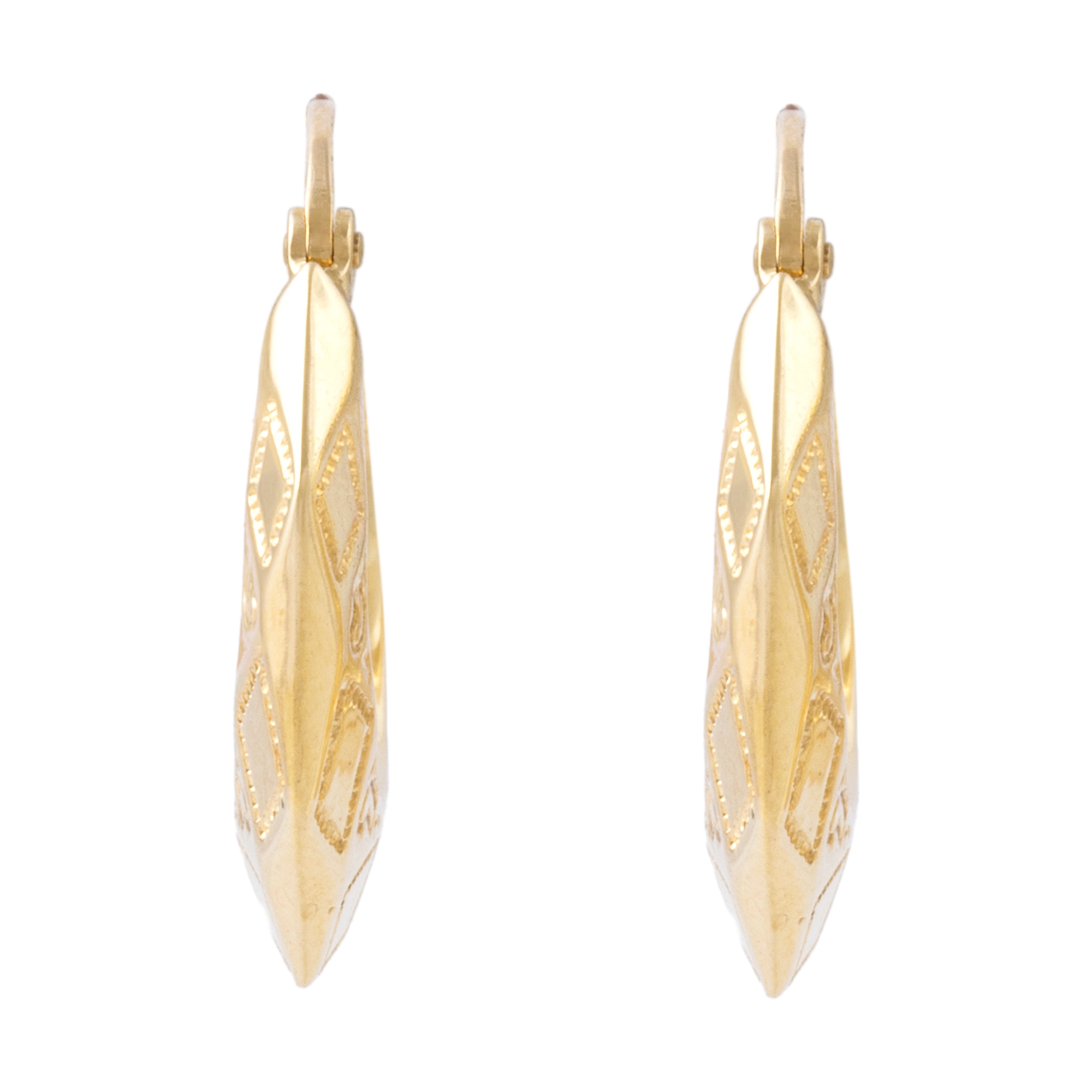 Vintage Small 14k Yellow Gold Patterned Flair Hoop Earrings