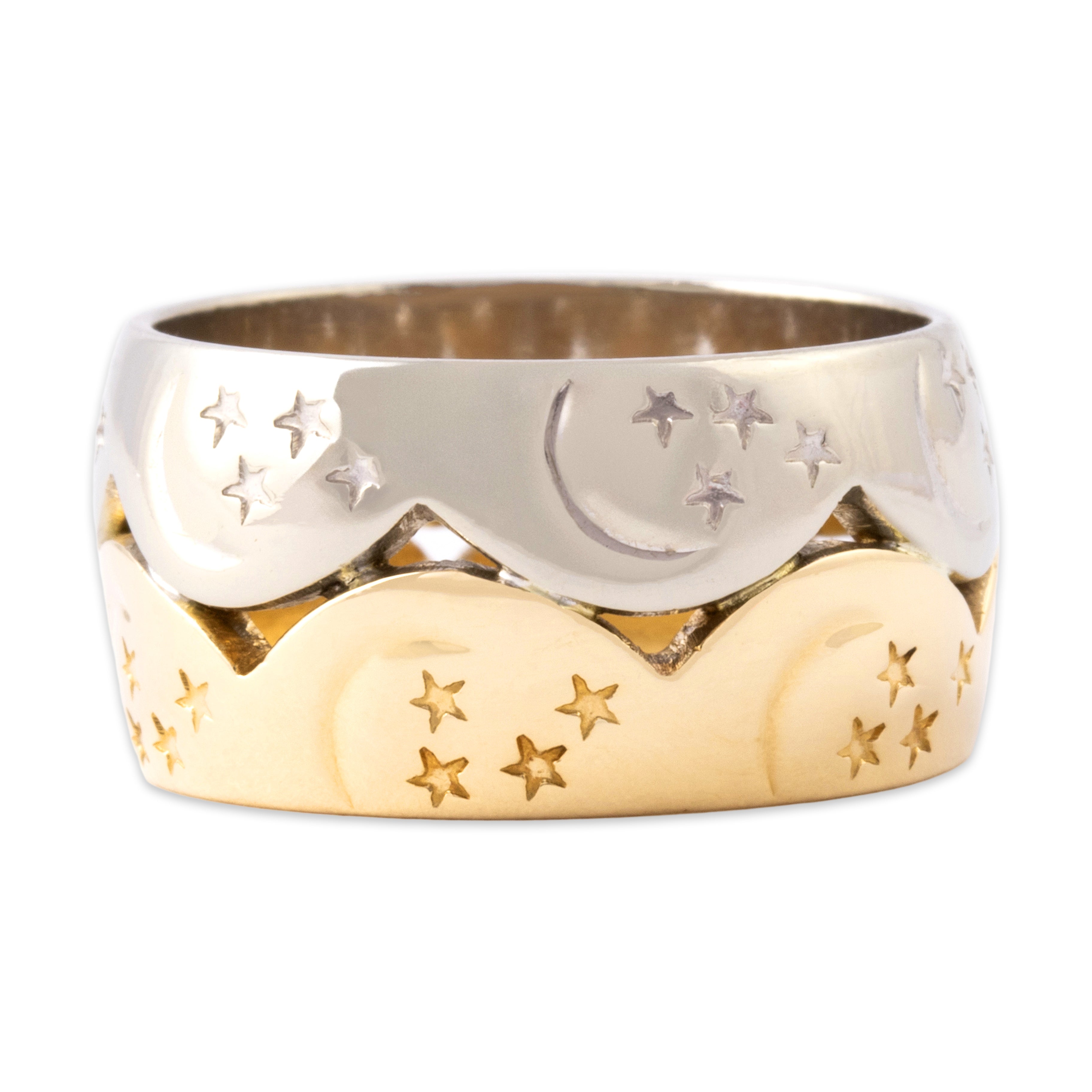 Vintage 14k Yellow & White Gold Gleaming Starry Night Band Ring 6.75