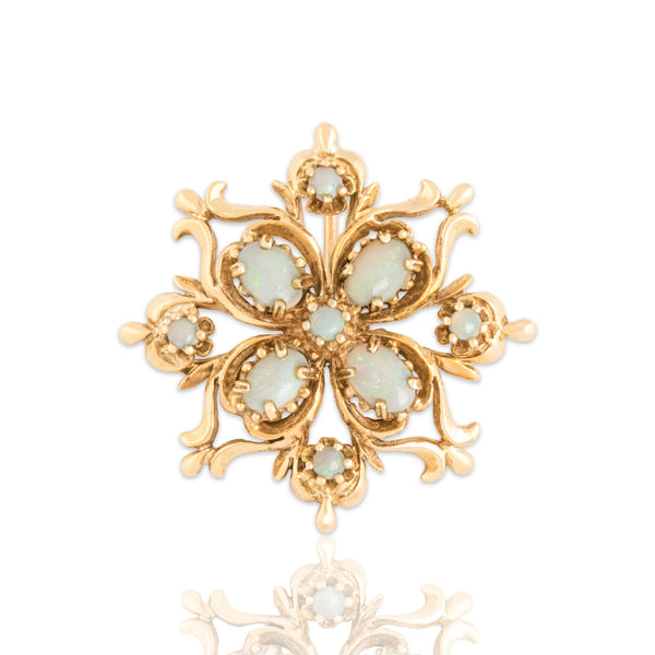 Vintage 14k Yellow Gold 1.13cttw Opal Glowing Snowflake Pendant - Close-up view