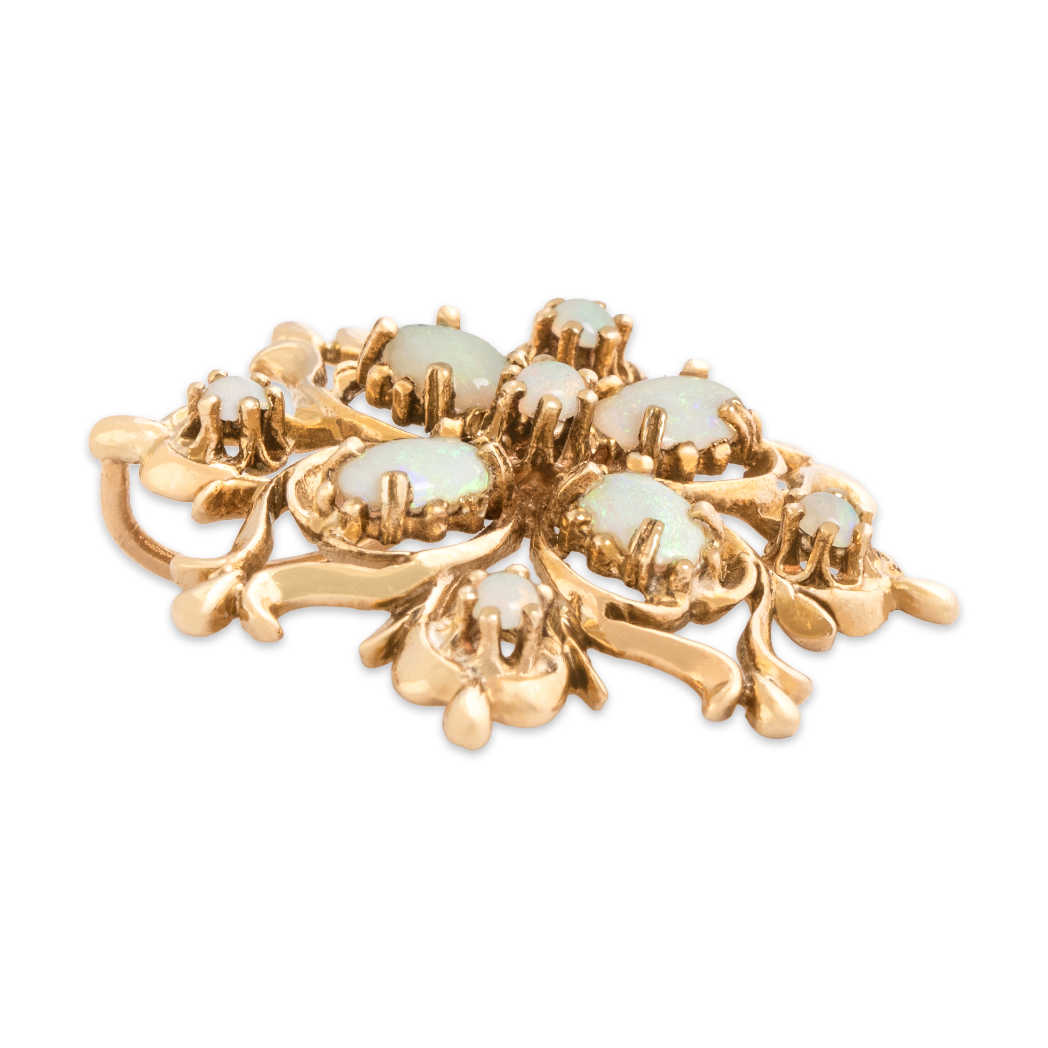 Vintage 14k Yellow Gold 1.13cttw Opal Glowing Snowflake Pendant - Side view