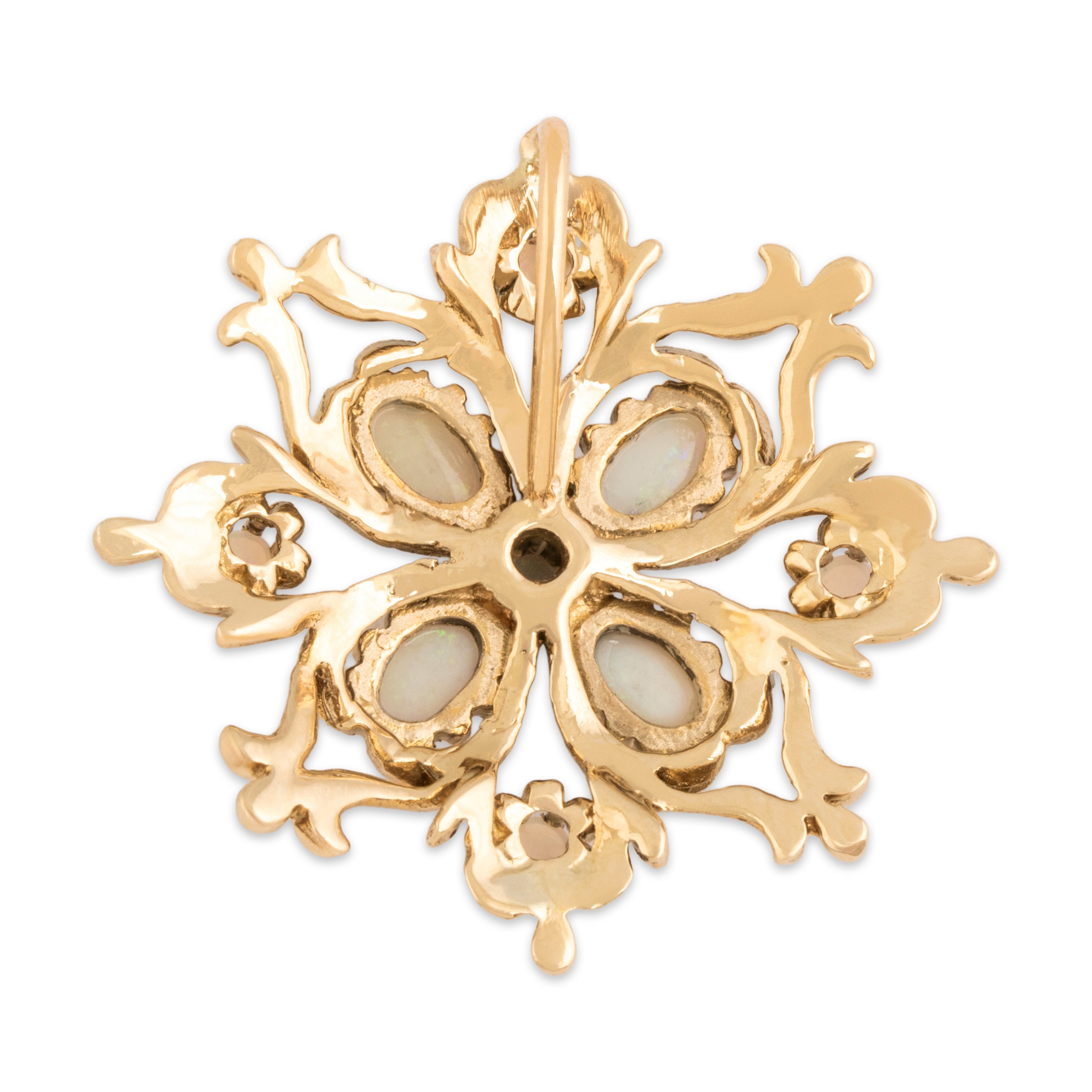 Vintage 14k Yellow Gold 1.13cttw Opal Glowing Snowflake Pendant - Back view