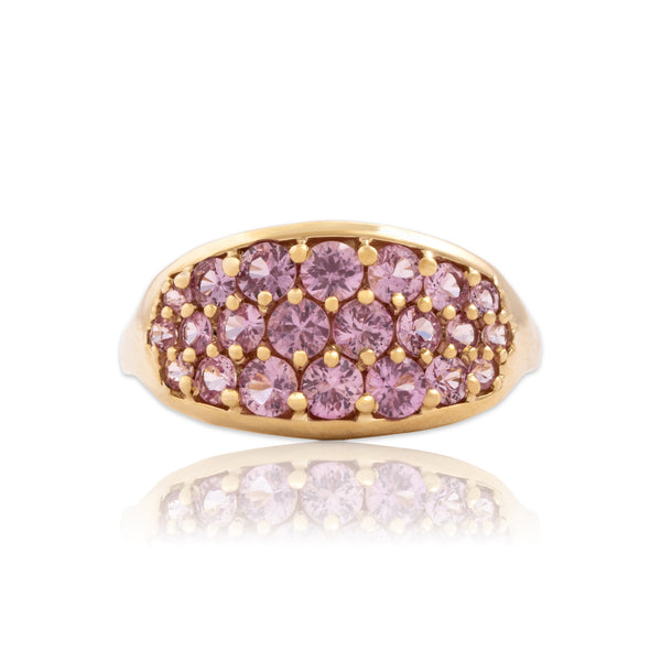 Vintage 14k Yellow Gold 1.33cttw Pink Sapphire Glittering Cluster Ring 7.50