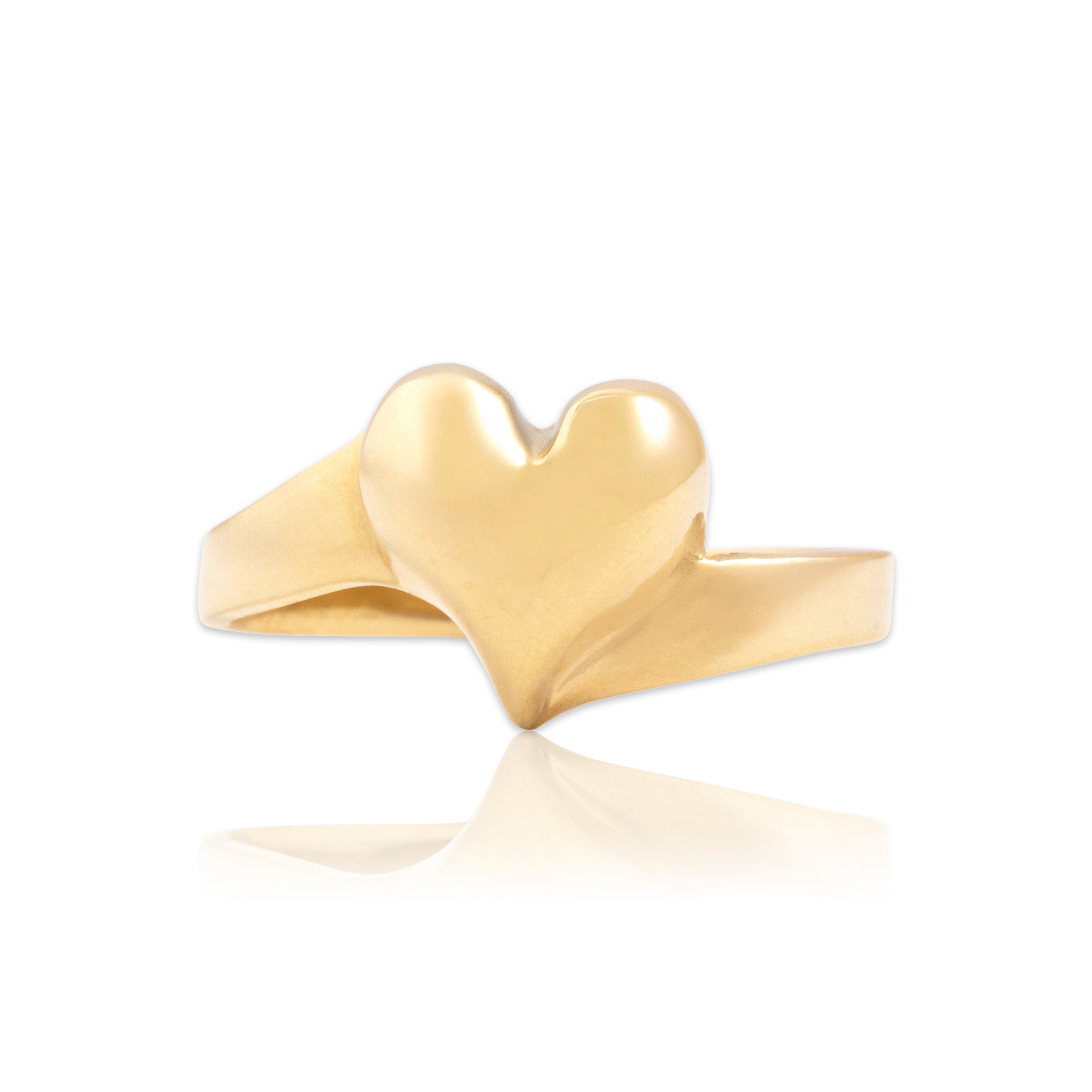 Vintage 14k Yellow Gold Romantic Gleaming Puffy Heart Ring - Close-up view
