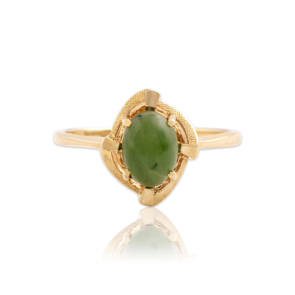 Vintage 14k Yellow Gold 1.37ct Jade Textured Swooping Cabochon Ring 8.50