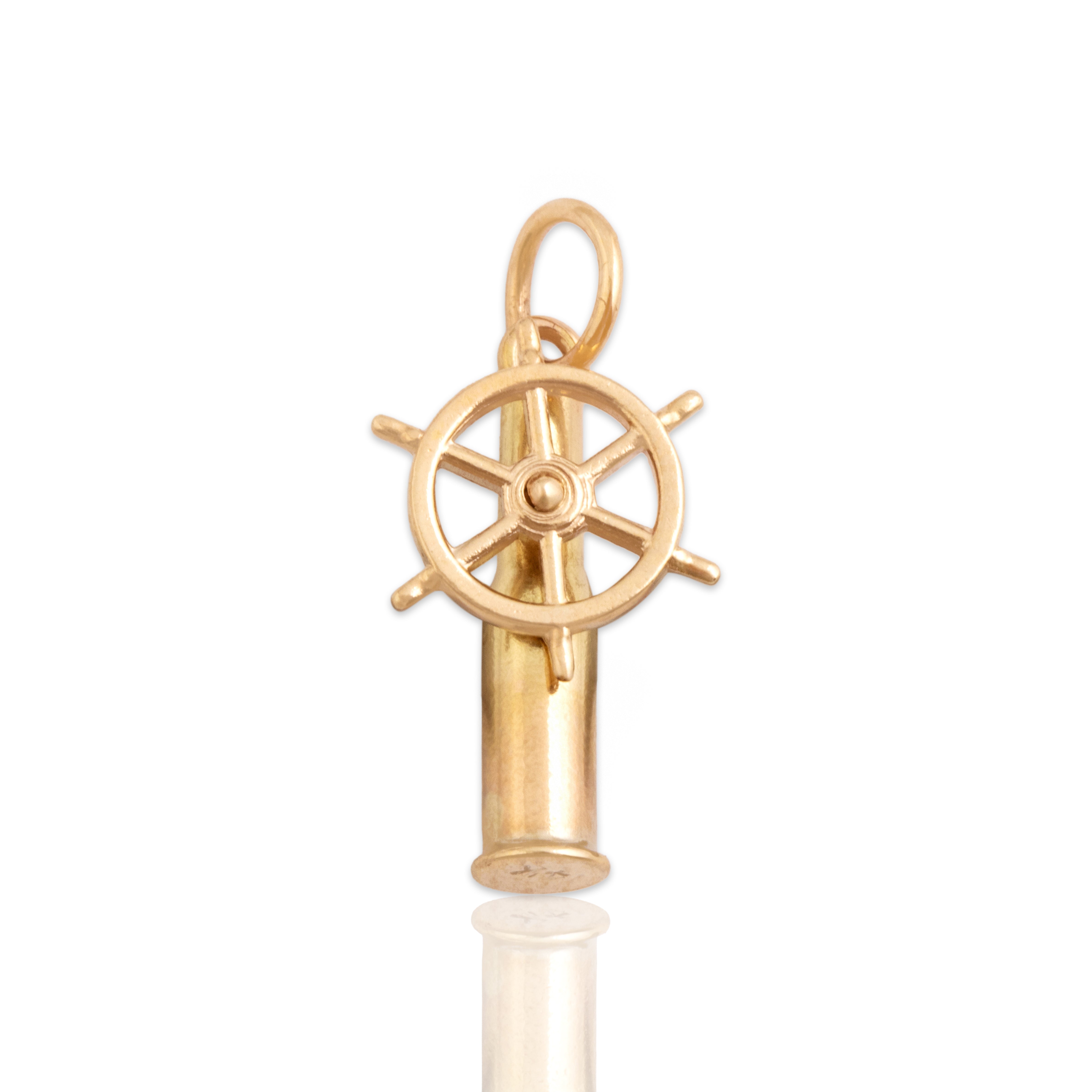 Vintage Small 14k Yellow Gold Spinning Captain's Wheel Charm / Pendant - Close-up view