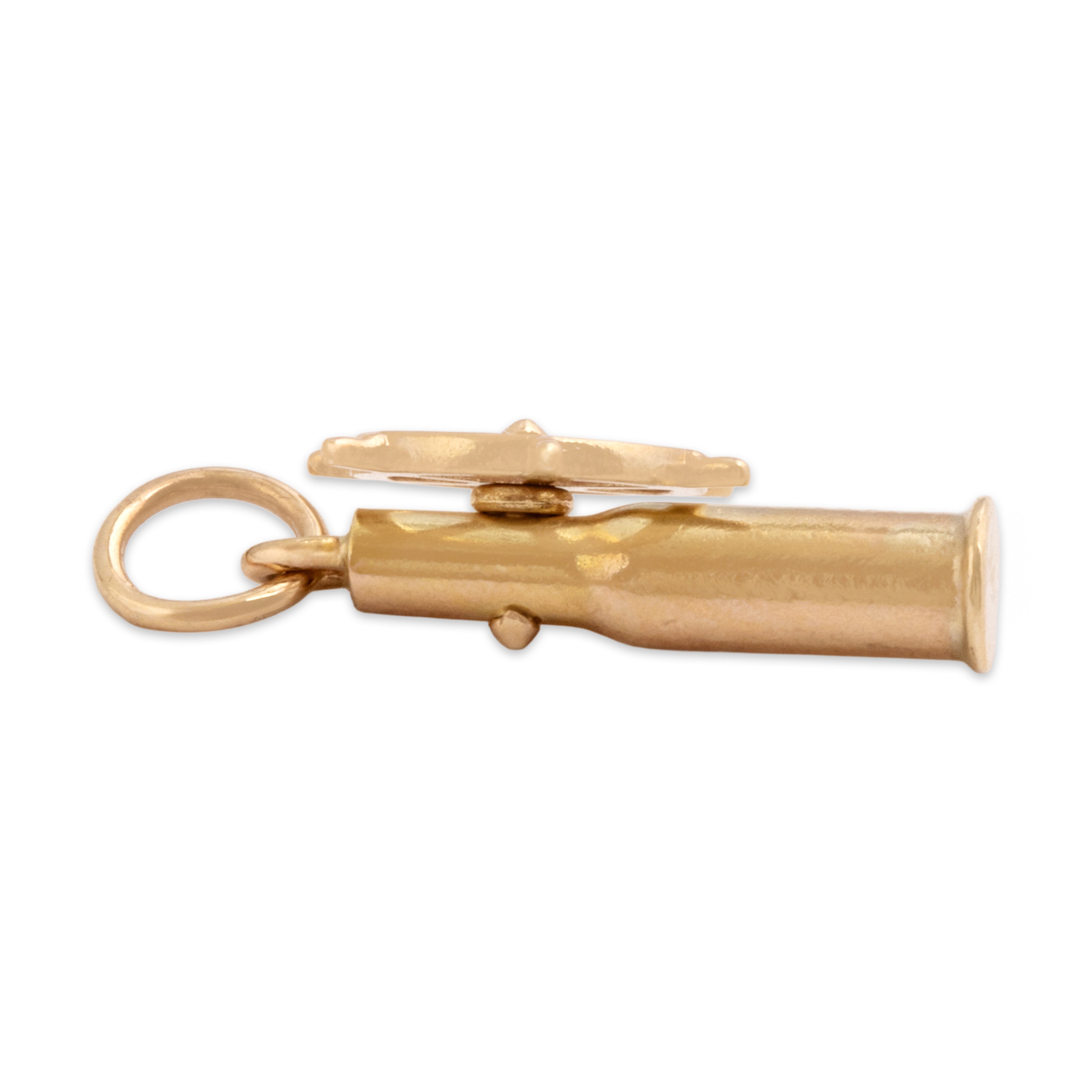 Vintage Small 14k Yellow Gold Spinning Captain's Wheel Charm / Pendant - Side view