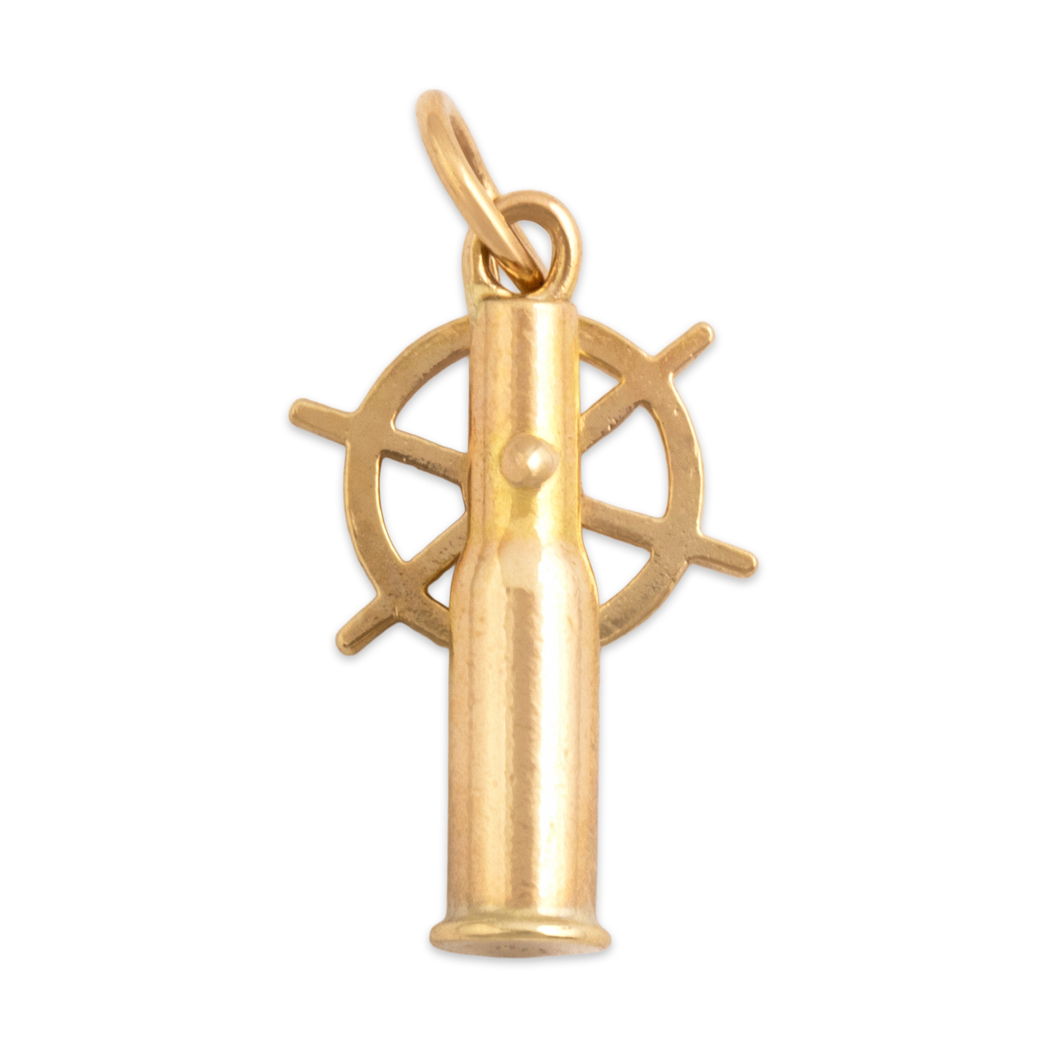 Vintage Small 14k Yellow Gold Spinning Captain's Wheel Charm / Pendant - Back view