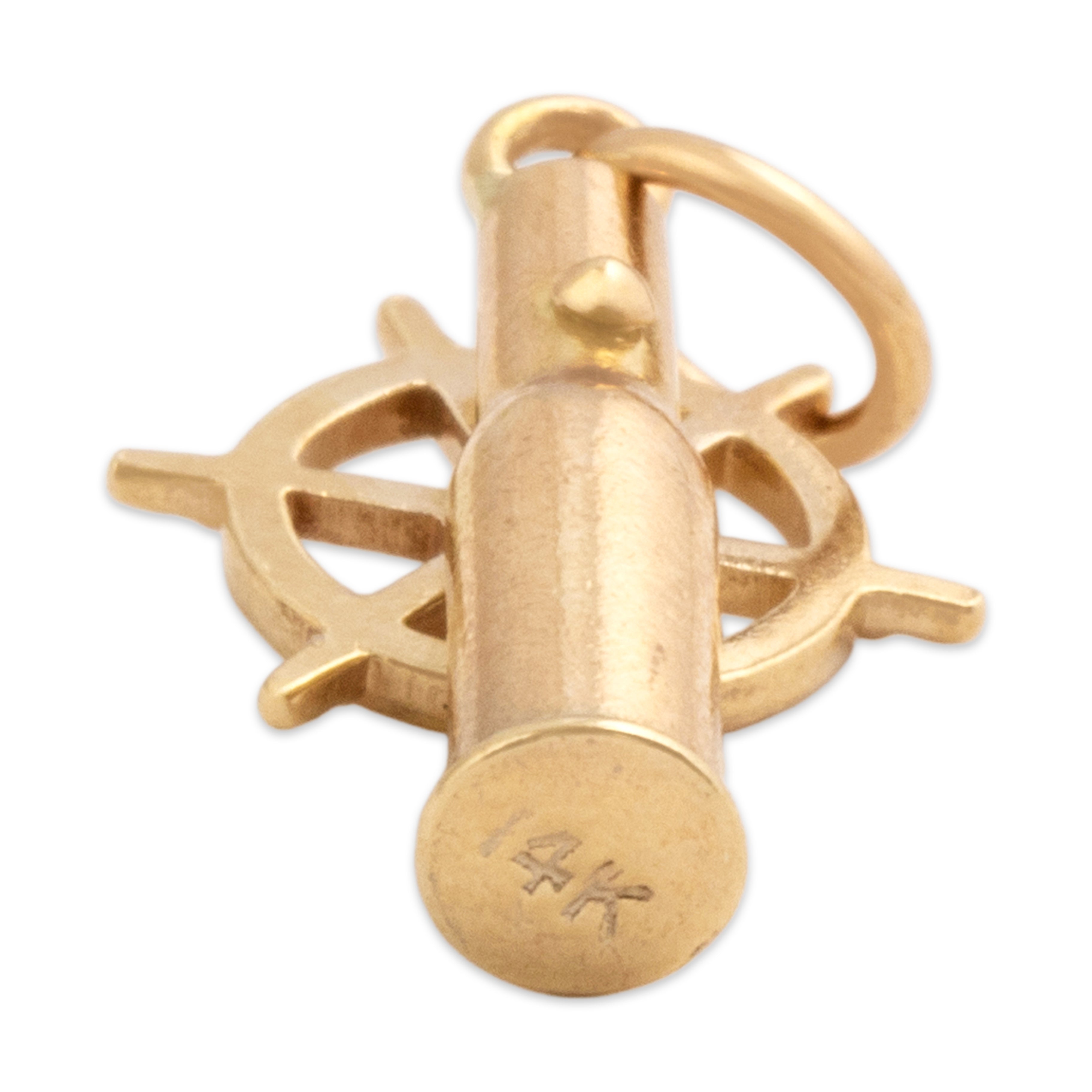 Vintage Small 14k Yellow Gold Spinning Captain's Wheel Charm / Pendant - Hallmark view