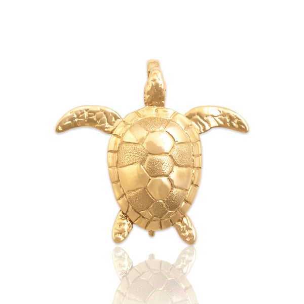 Vintage Large 14k Yellow Gold Wonderful Textured Figural Sea Turtle Pendant