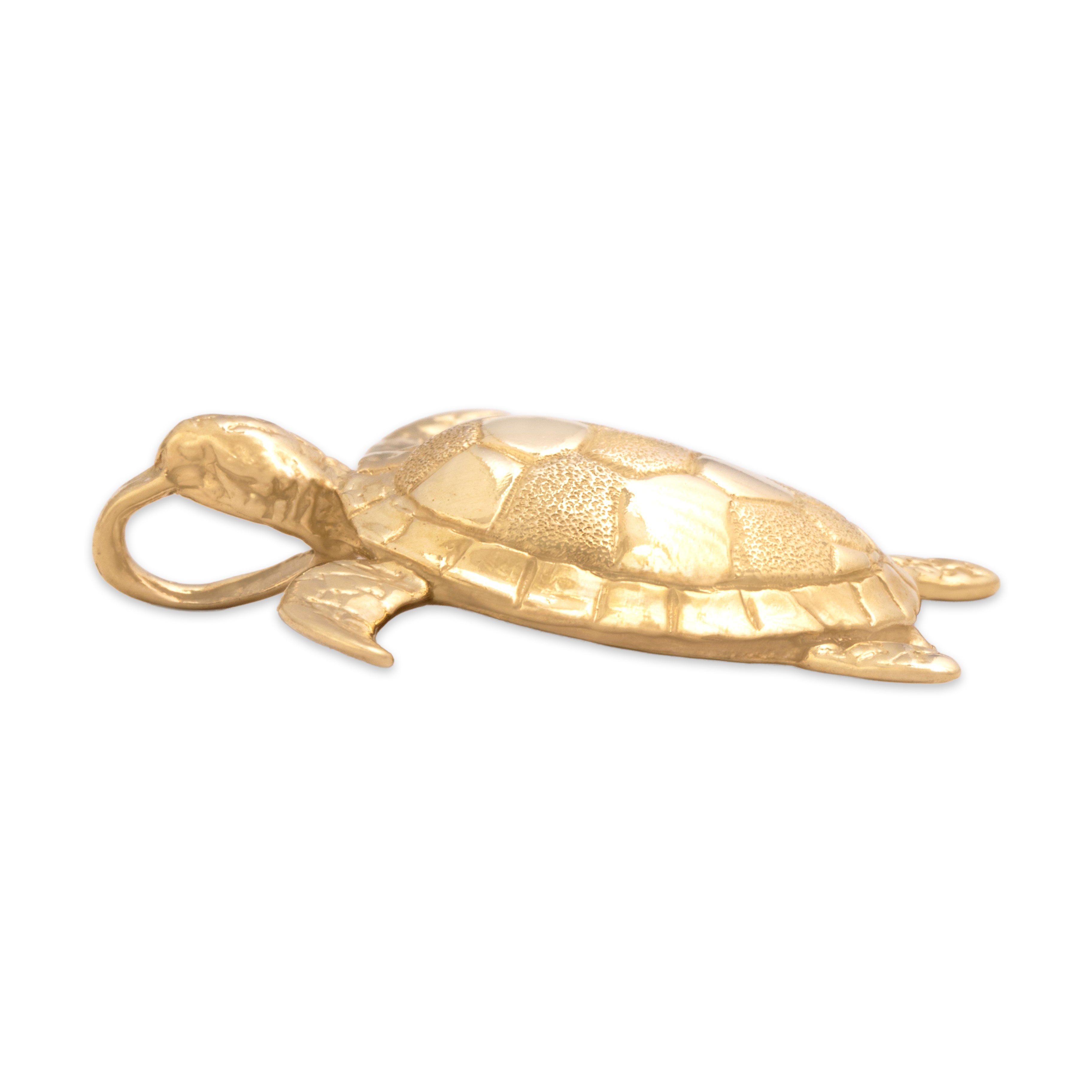 Vintage Large 14k Yellow Gold Wonderful Textured Figural Sea Turtle Pendant - Side view