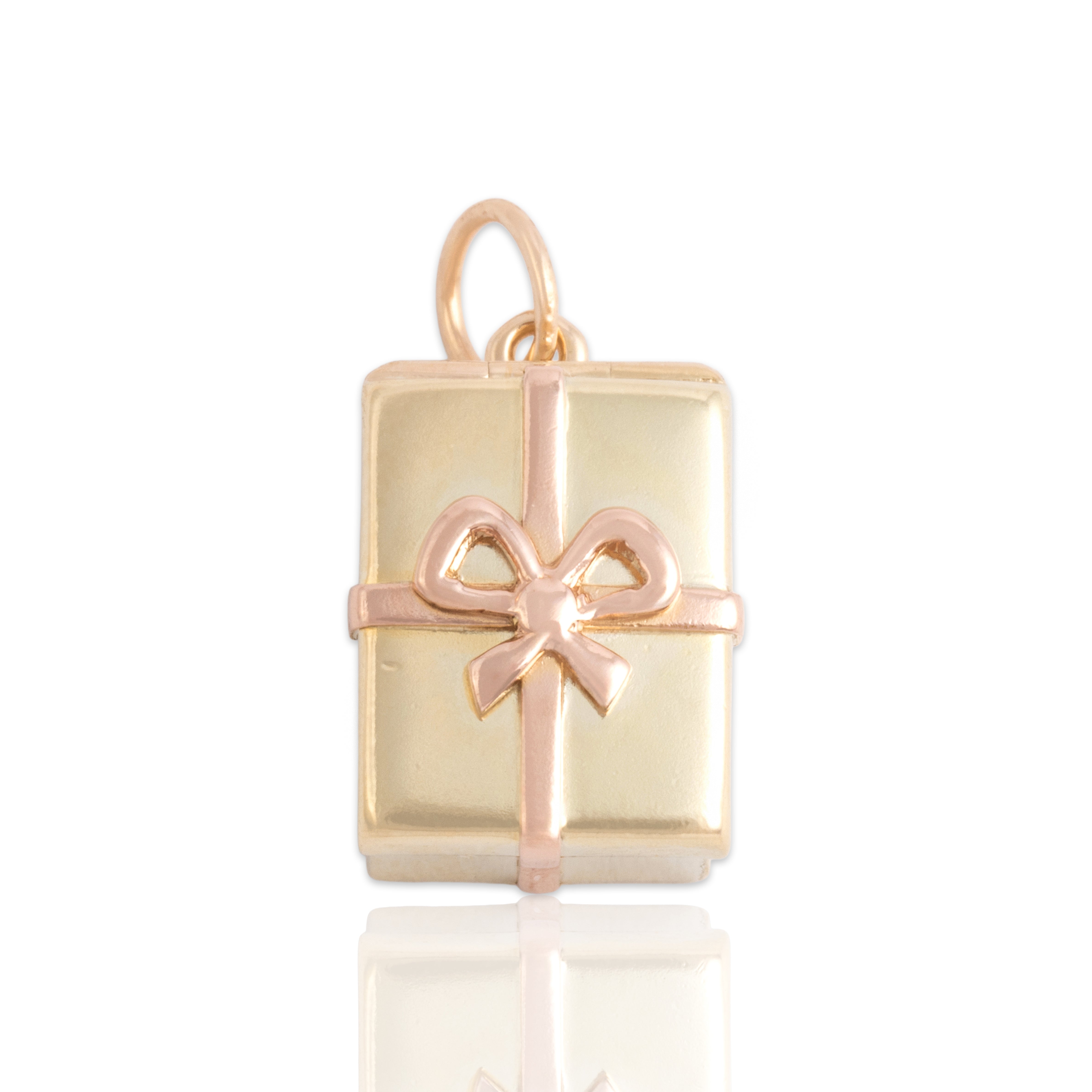 Vintage 14k Yellow & Rose Gold Fantastic Opening Gift Box Charm / Pendant - Close-up view