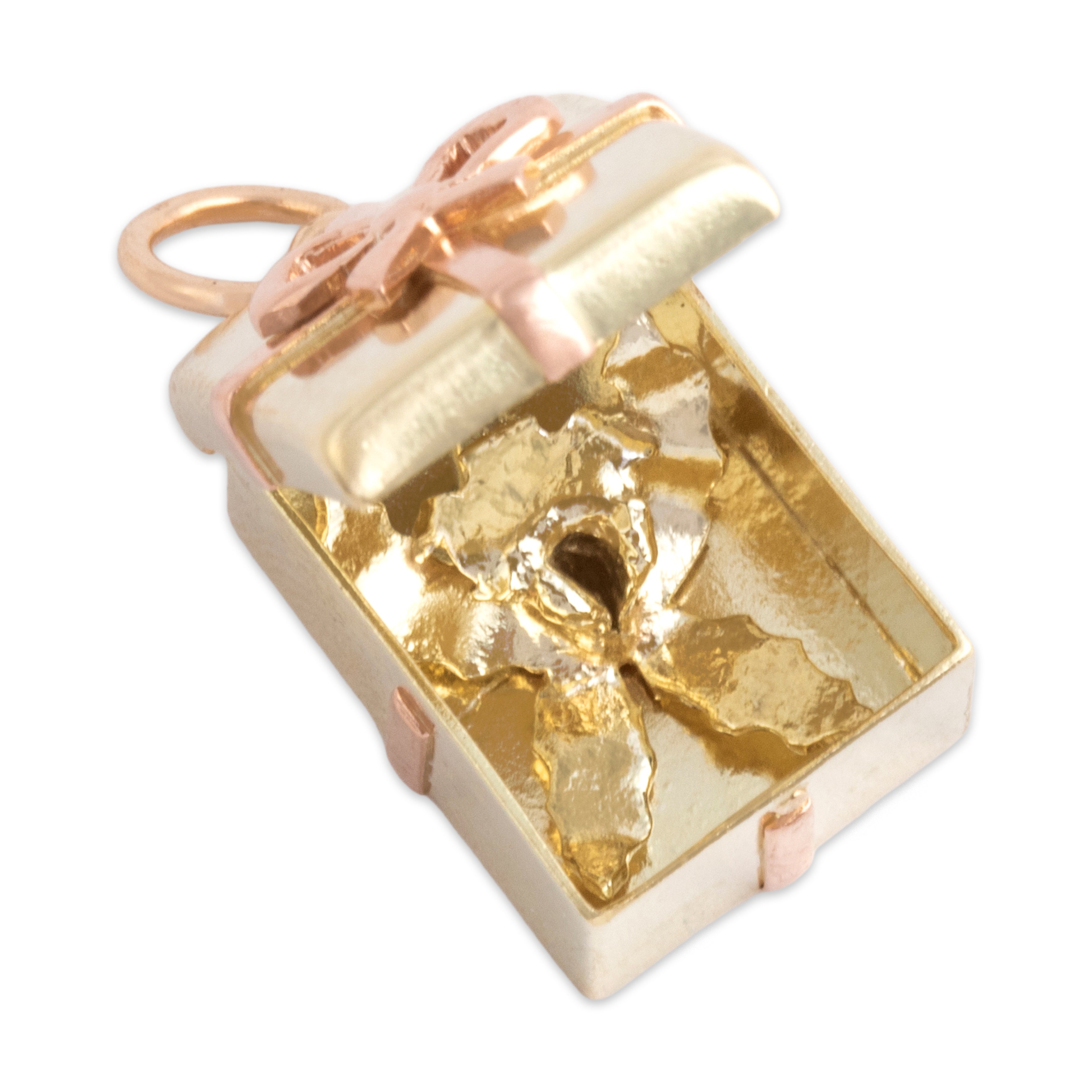 Vintage 14k Yellow & Rose Gold Fantastic Opening Gift Box Charm / Pendant - detail view #1