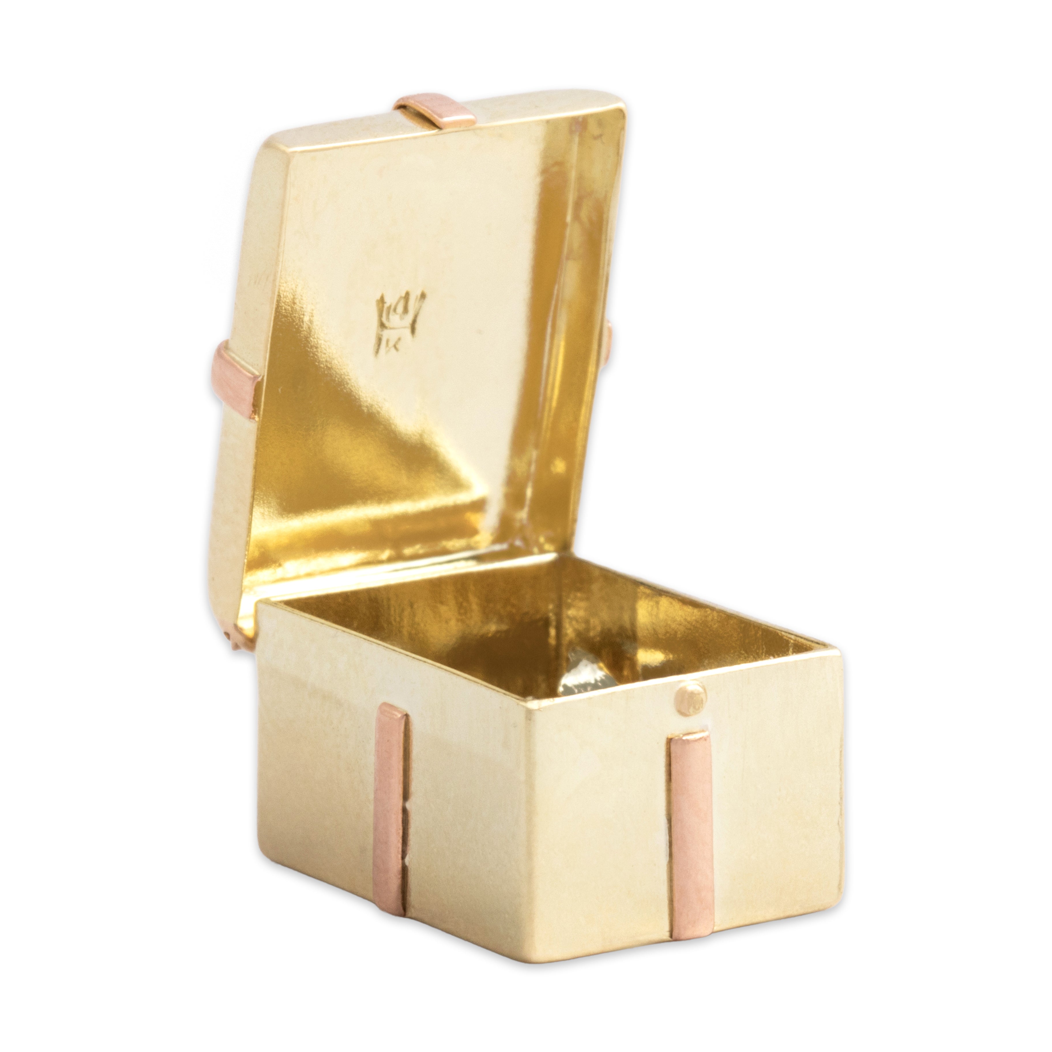 Vintage 14k Yellow & Rose Gold Fantastic Opening Gift Box Charm / Pendant - detail view #4