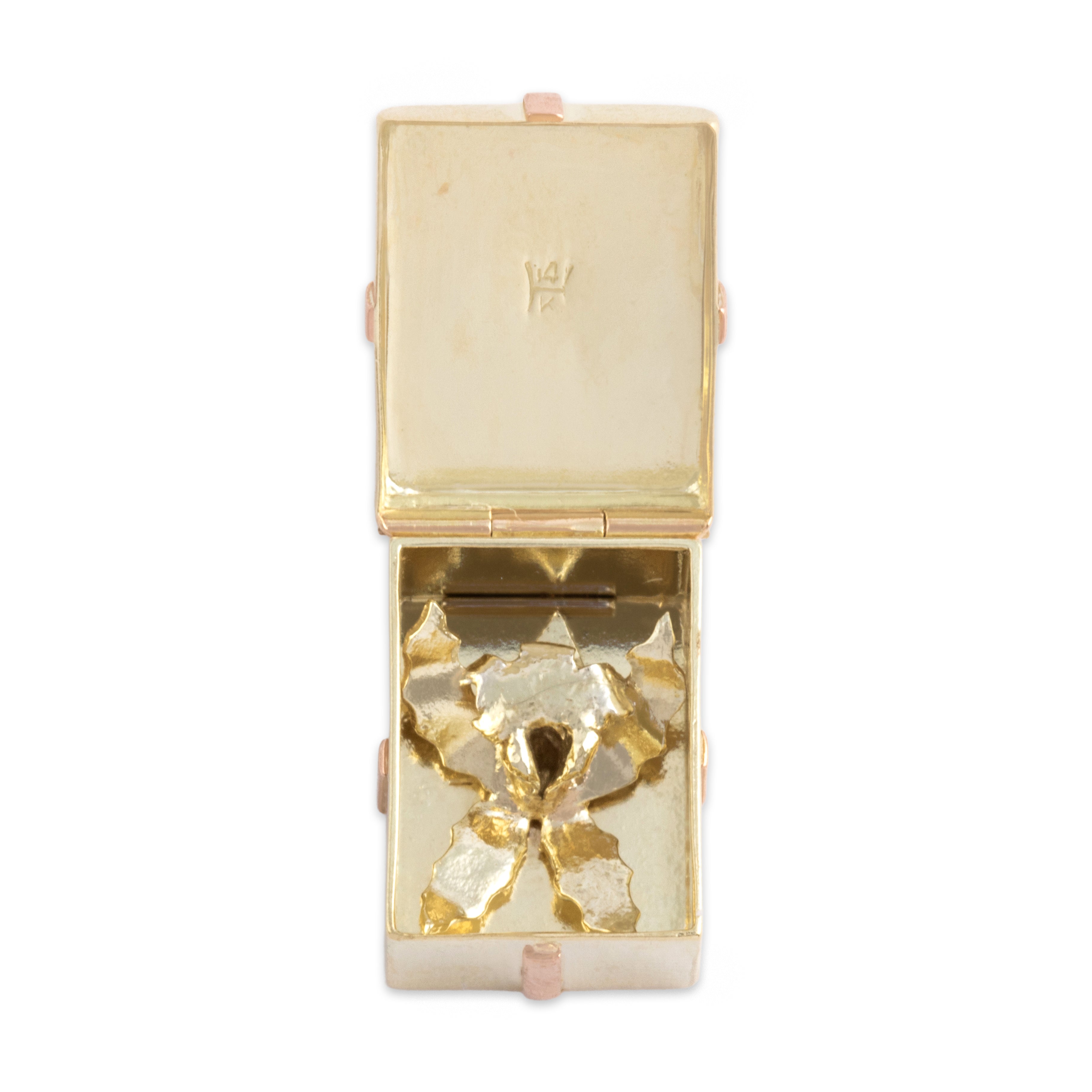 Vintage 14k Yellow & Rose Gold Fantastic Opening Gift Box Charm / Pendant - detail view #3