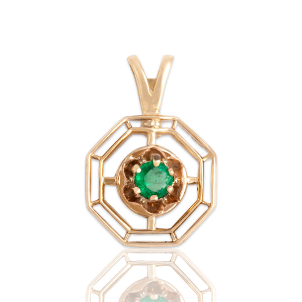 Vintage 10k & 14k Yellow Gold Emerald Open Octagonal Buttercup Pendant
