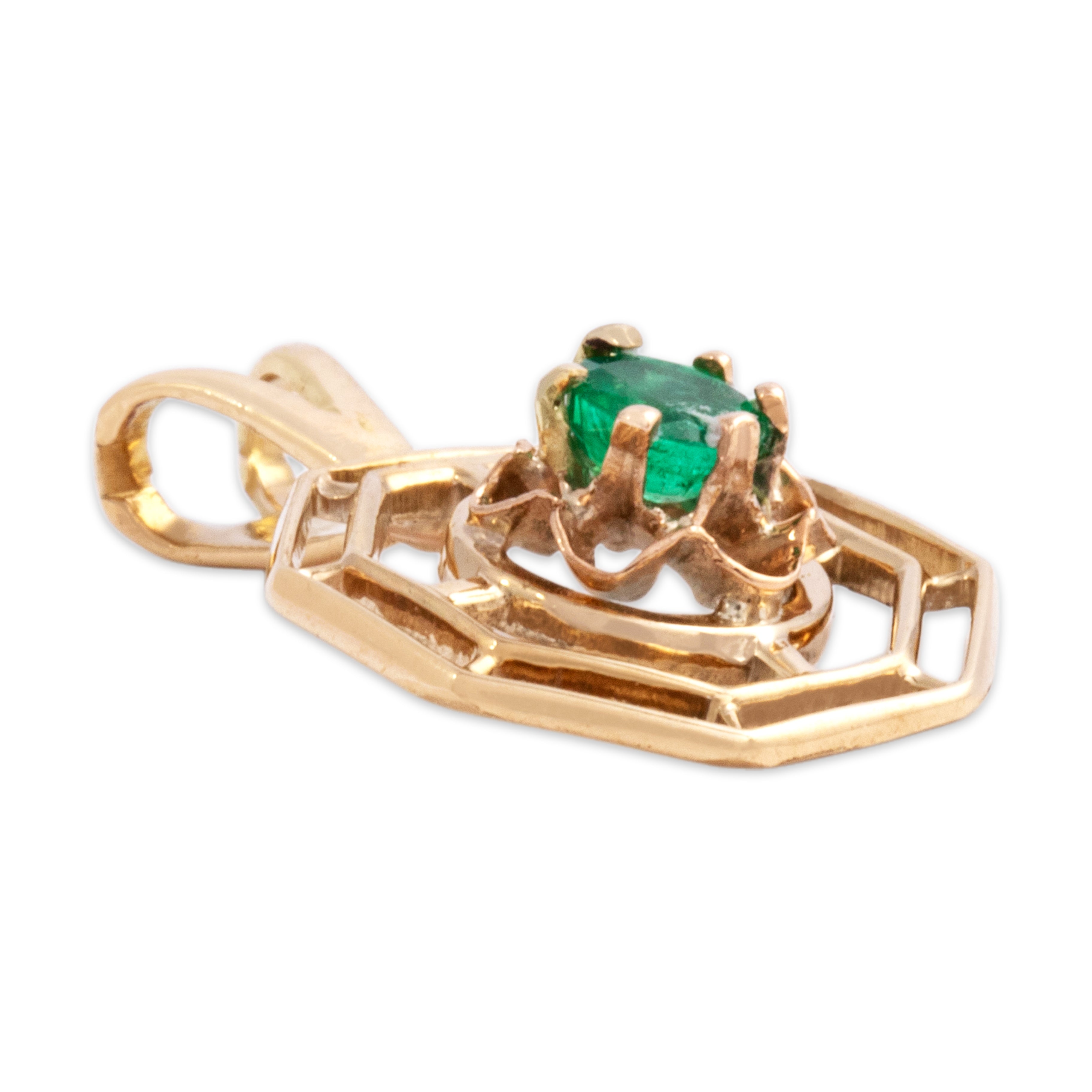Vintage 10k & 14k Yellow Gold Emerald Open Octagonal Buttercup Pendant - Side view