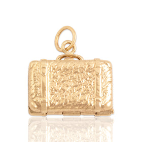 Vintage Heavy 14k Yellow Gold Textured Opening Briefcase Charm / Pendant