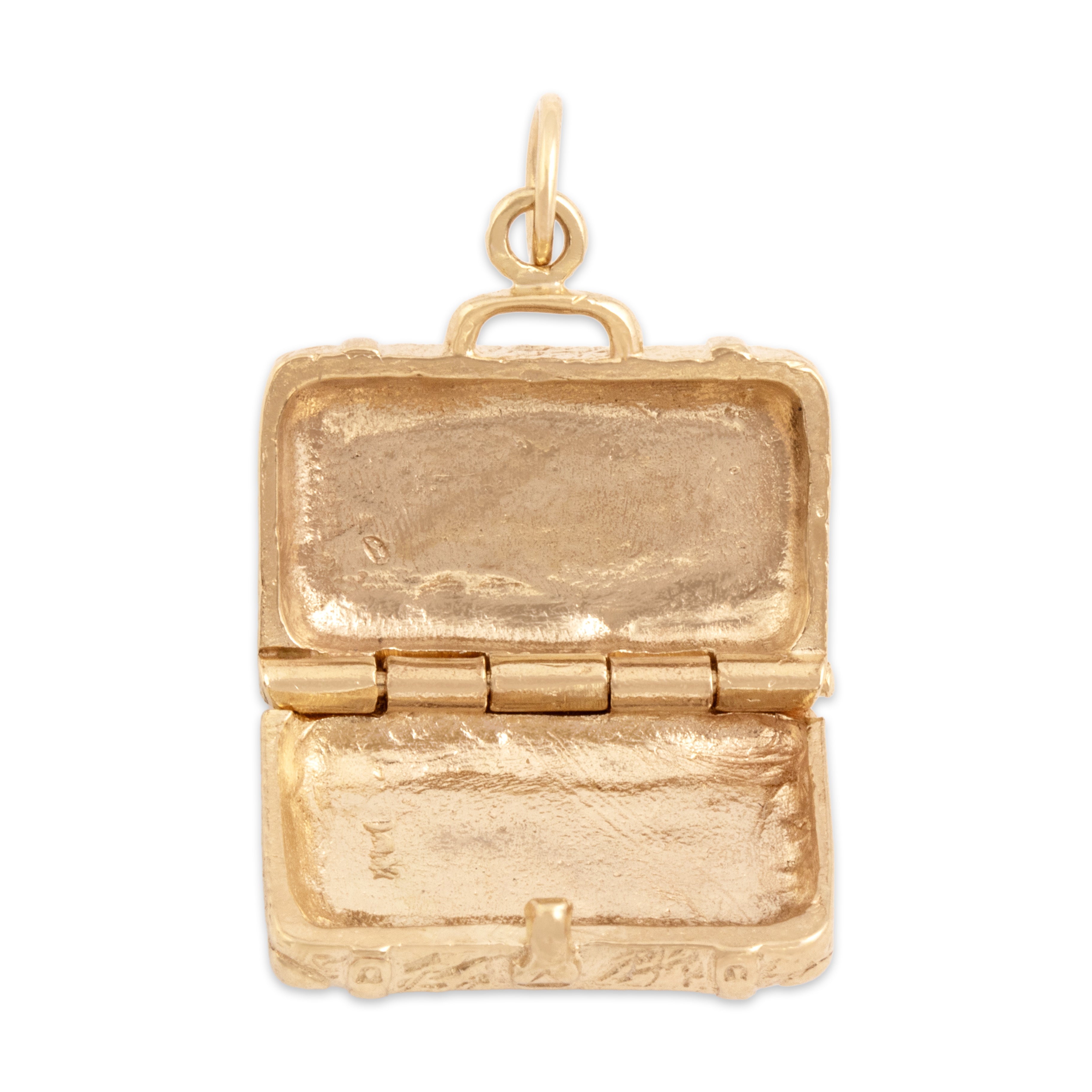 Vintage Heavy 14k Yellow Gold Opening Textured Briefcase Charm / Pendant - detail view #1