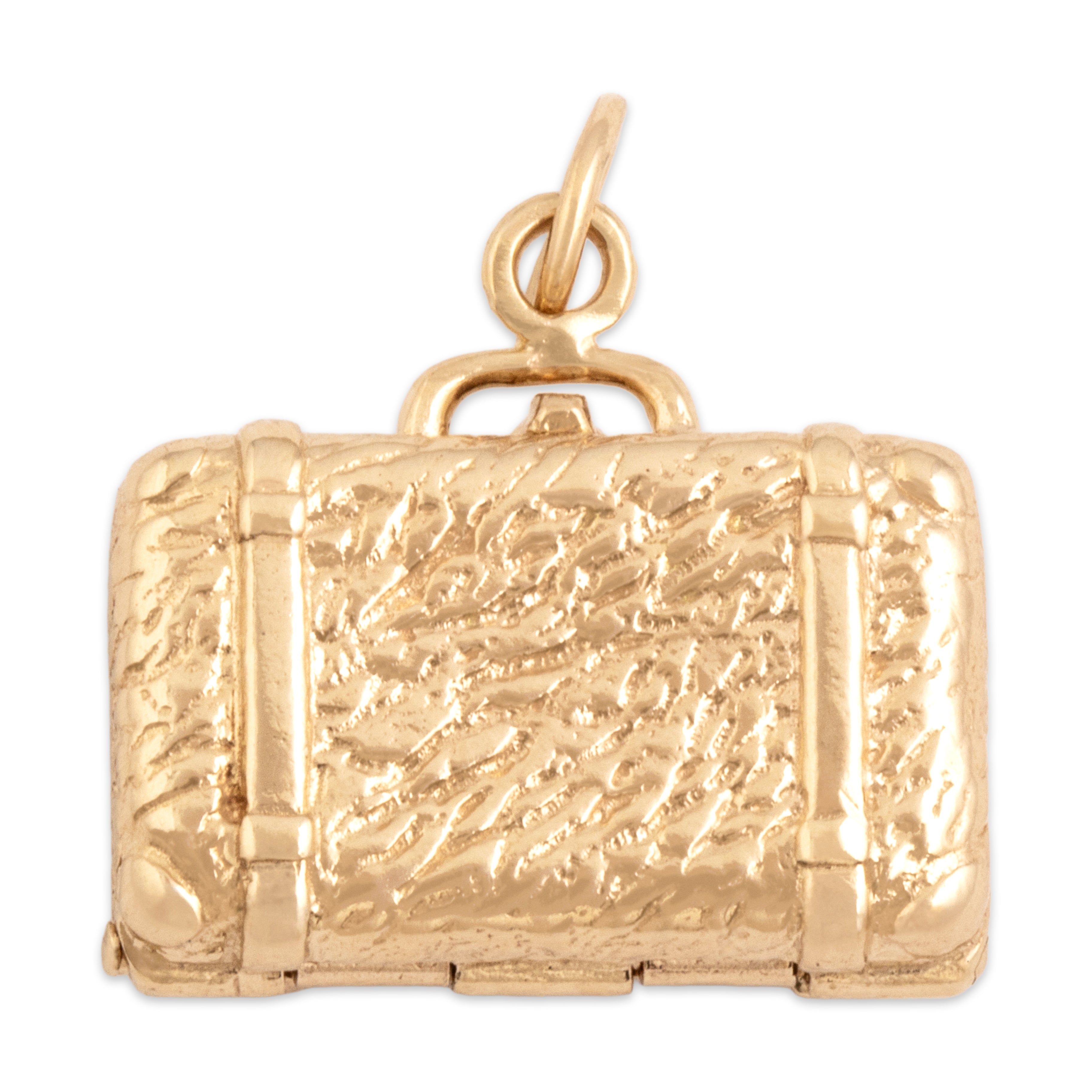 Vintage Heavy 14k Yellow Gold Opening Textured Briefcase Charm / Pendant - Overall view