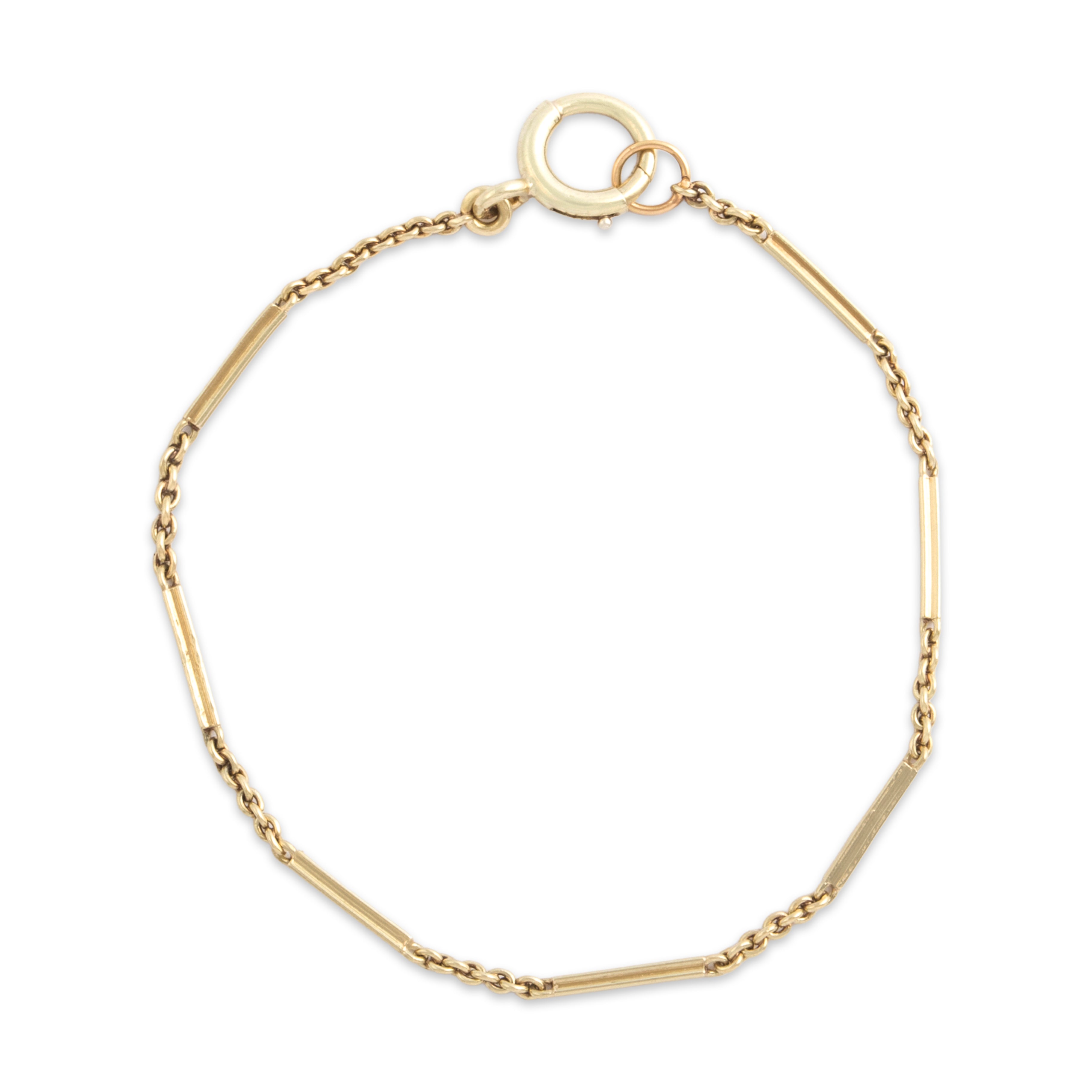 Antique 14k Yellow Gold Cable Bar Link Watch Fob Bracelet - Close-up view