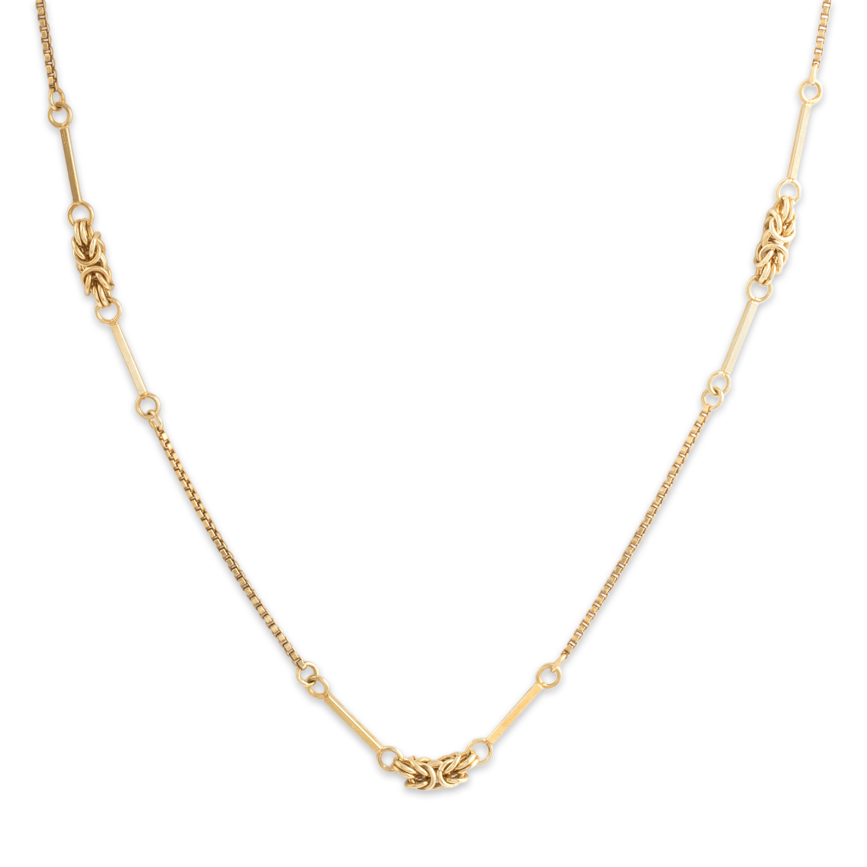 Vintage German 14k Yellow Gold Multi-Link Byzantine Station Chain Adjustable Necklace - Close-up view