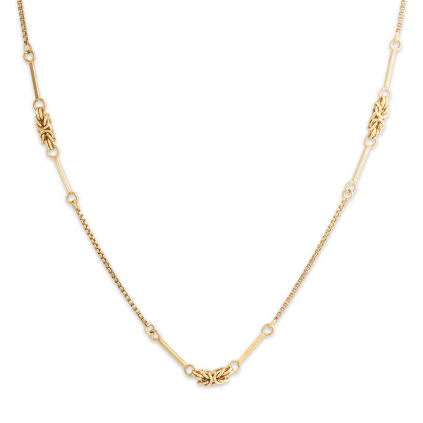 Vintage German 14k Yellow Gold Multi-Link Byzantine Station Necklace 15.5-16.25