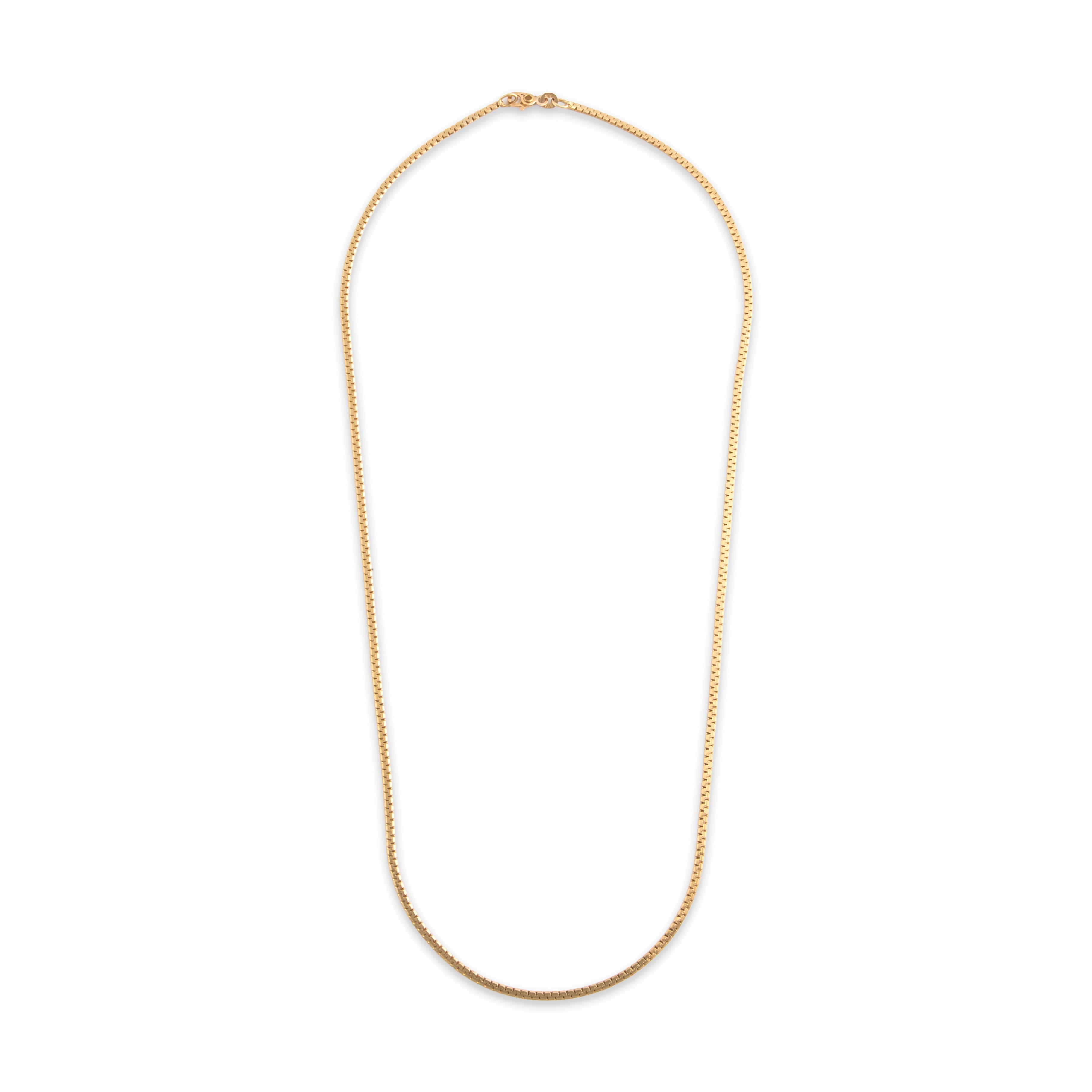 Vintage Italian 14k Yellow Gold 2mm Gleaming Flat Link Chain - Overall view