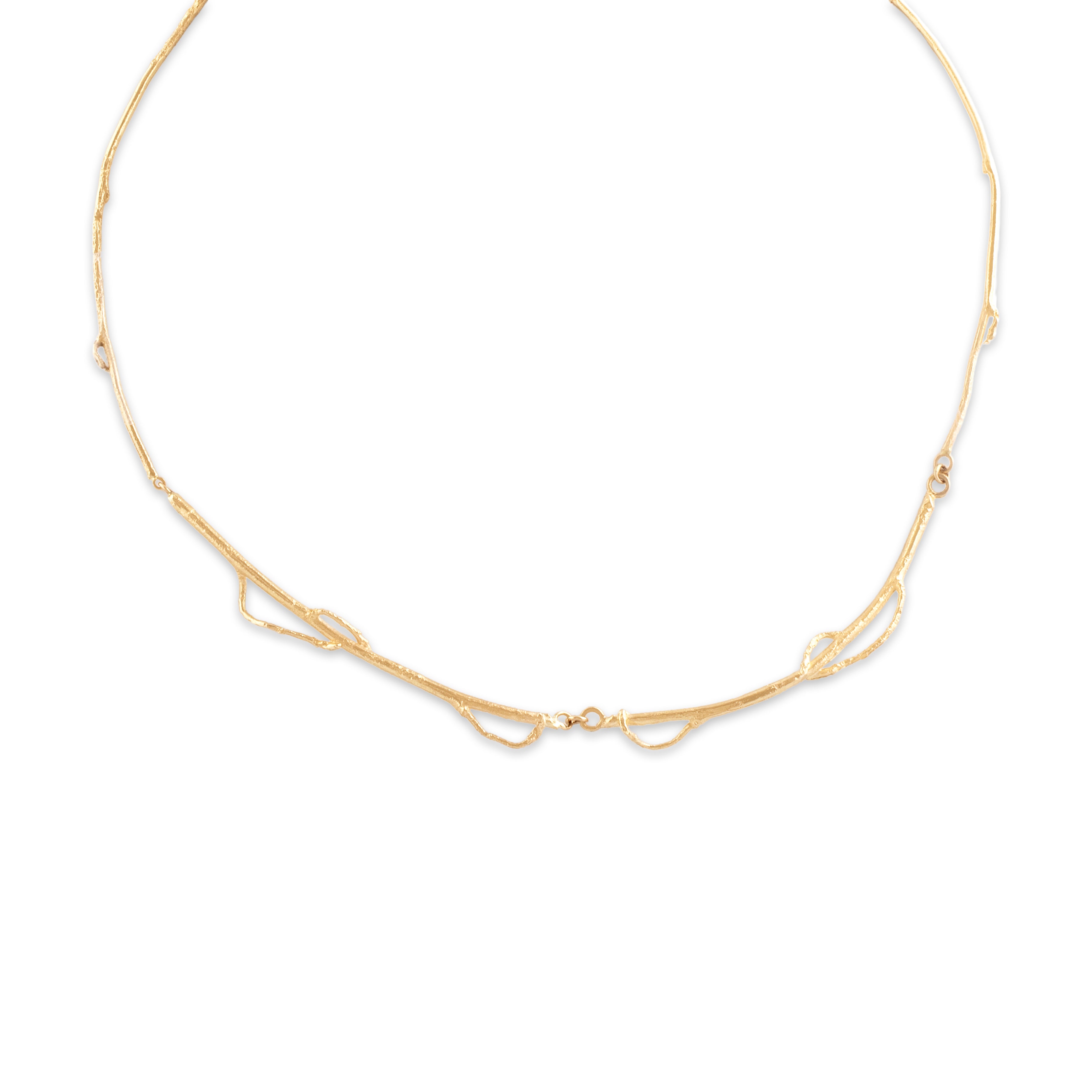Vintage 14k Yellow Gold Chic Brutalist Branch Necklace 17