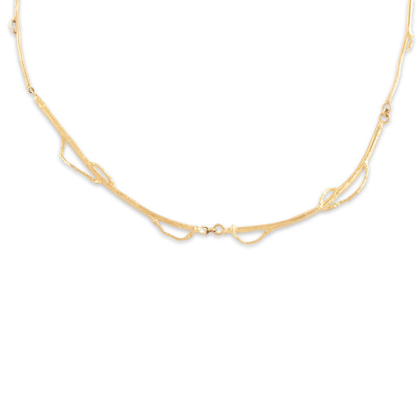 Vintage 14k Yellow Gold Chic Brutalist Branch Necklace - Close-up view