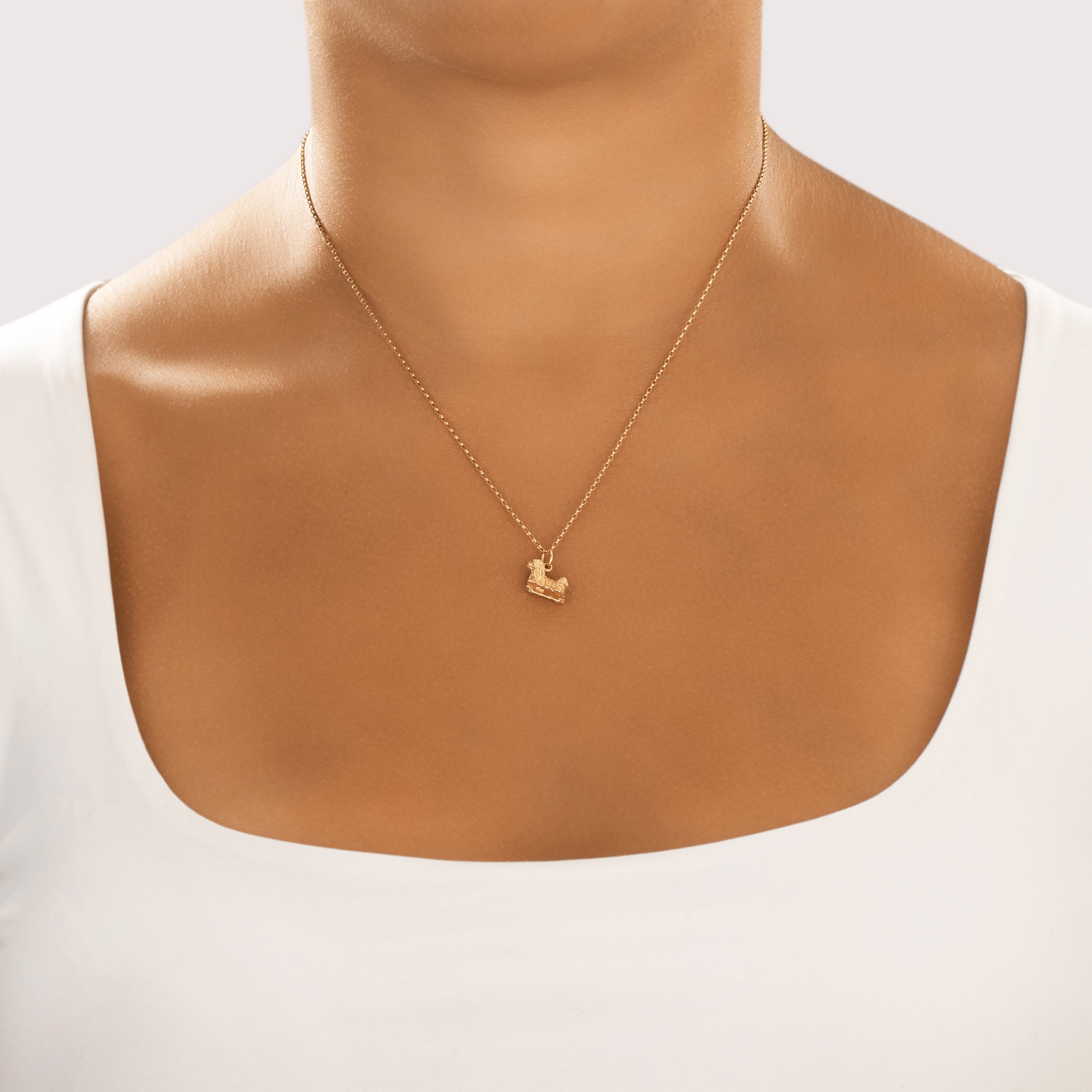 Vintage Small 14k Yellow Gold Adorable Shih Tzu Dog Charm / Pendant - On model view